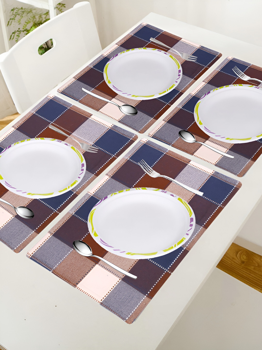 

FABURAA 4 Pieces Brown & Blue Cotton Table Placemats