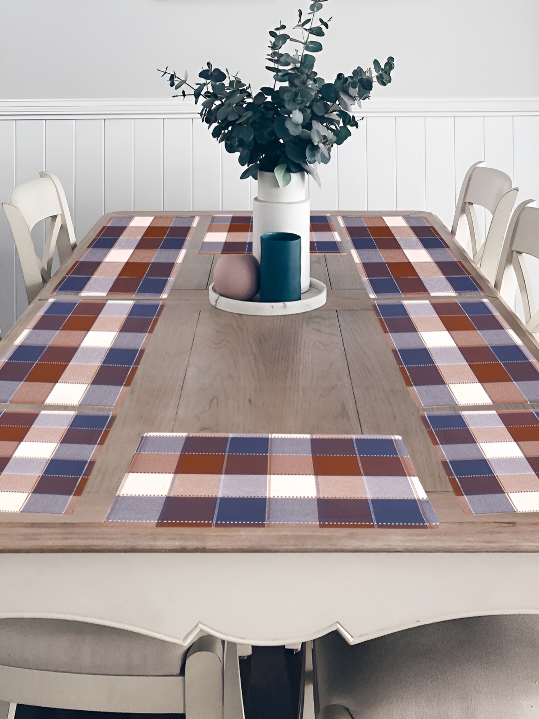 

FABURAA 8 Pieces Red & Blue Cotton Geometric Rectangular Table Placemats