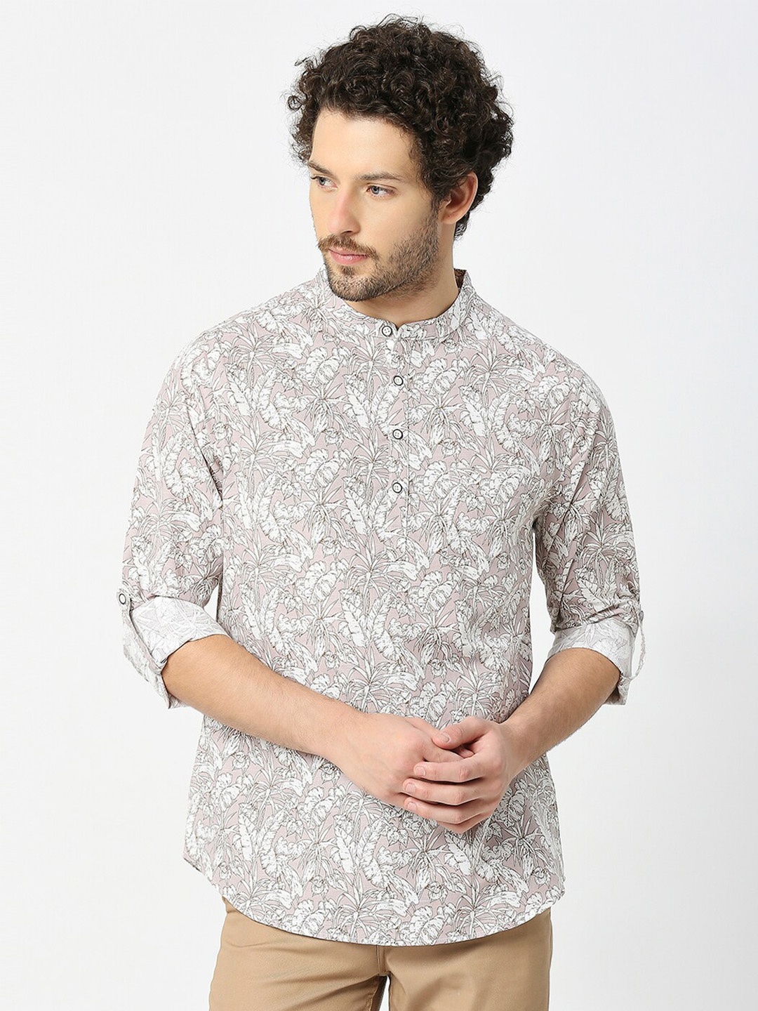 

VALEN CLUB Floral Printed Mandarin Collar Cotton Straight Kurta, Purple