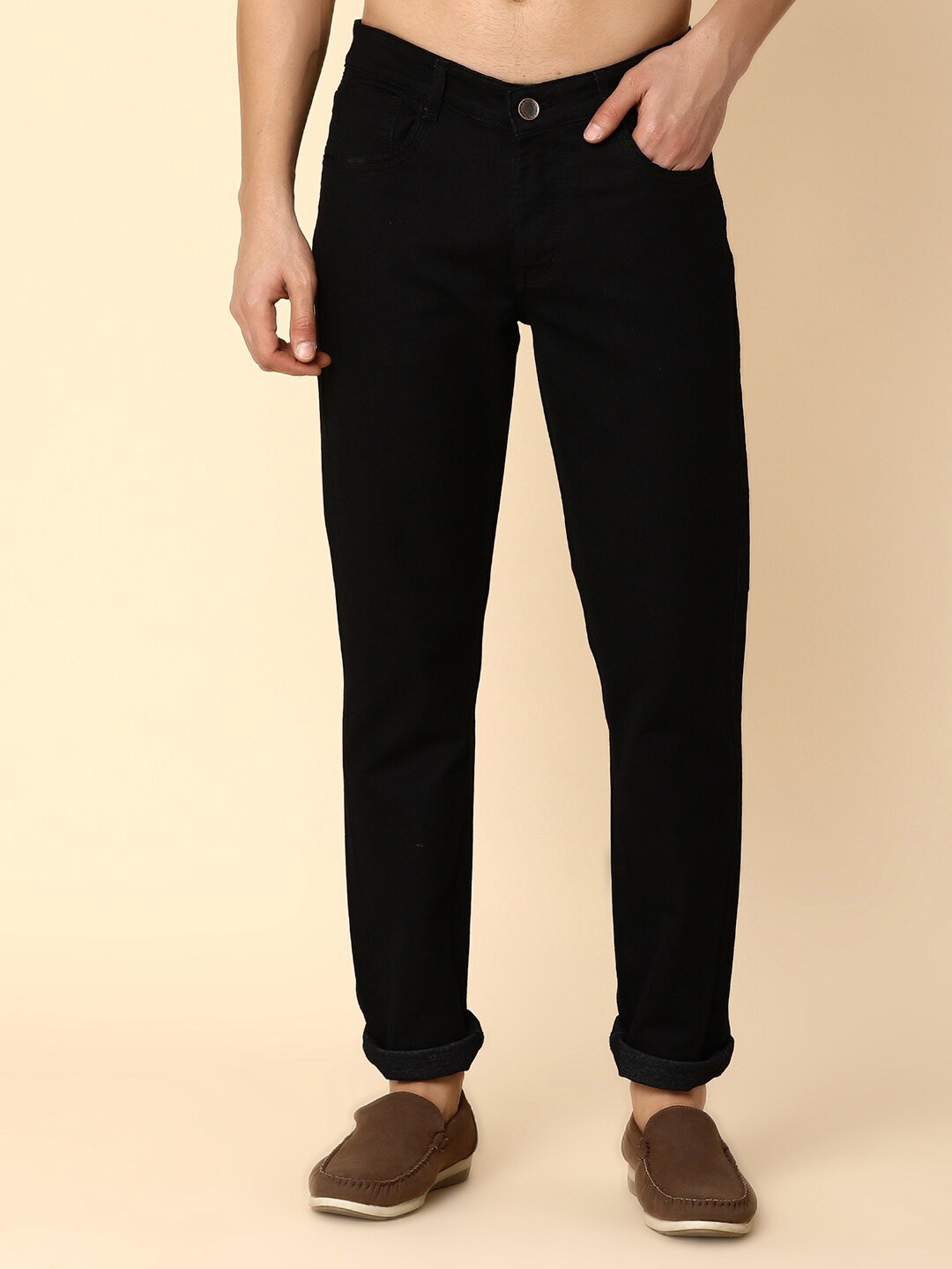

V-Mart Men Clean Look Slim Fit Cotton Jeans, Black