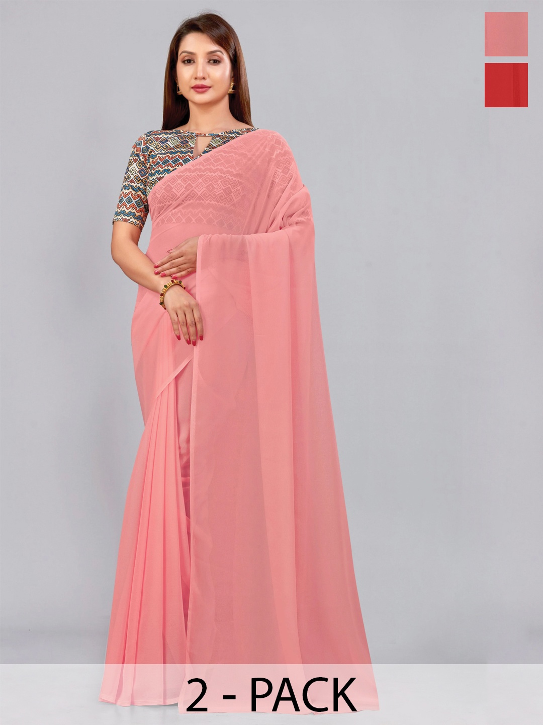 

CastilloFab Selection Of 2 Pure Georgette Saree, Peach