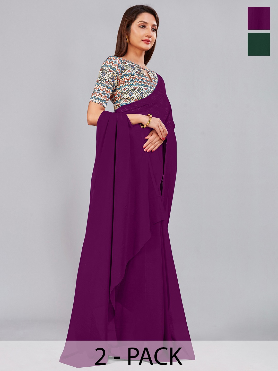 

CastilloFab Selection Of 2 Pure Georgette Saree, Burgundy