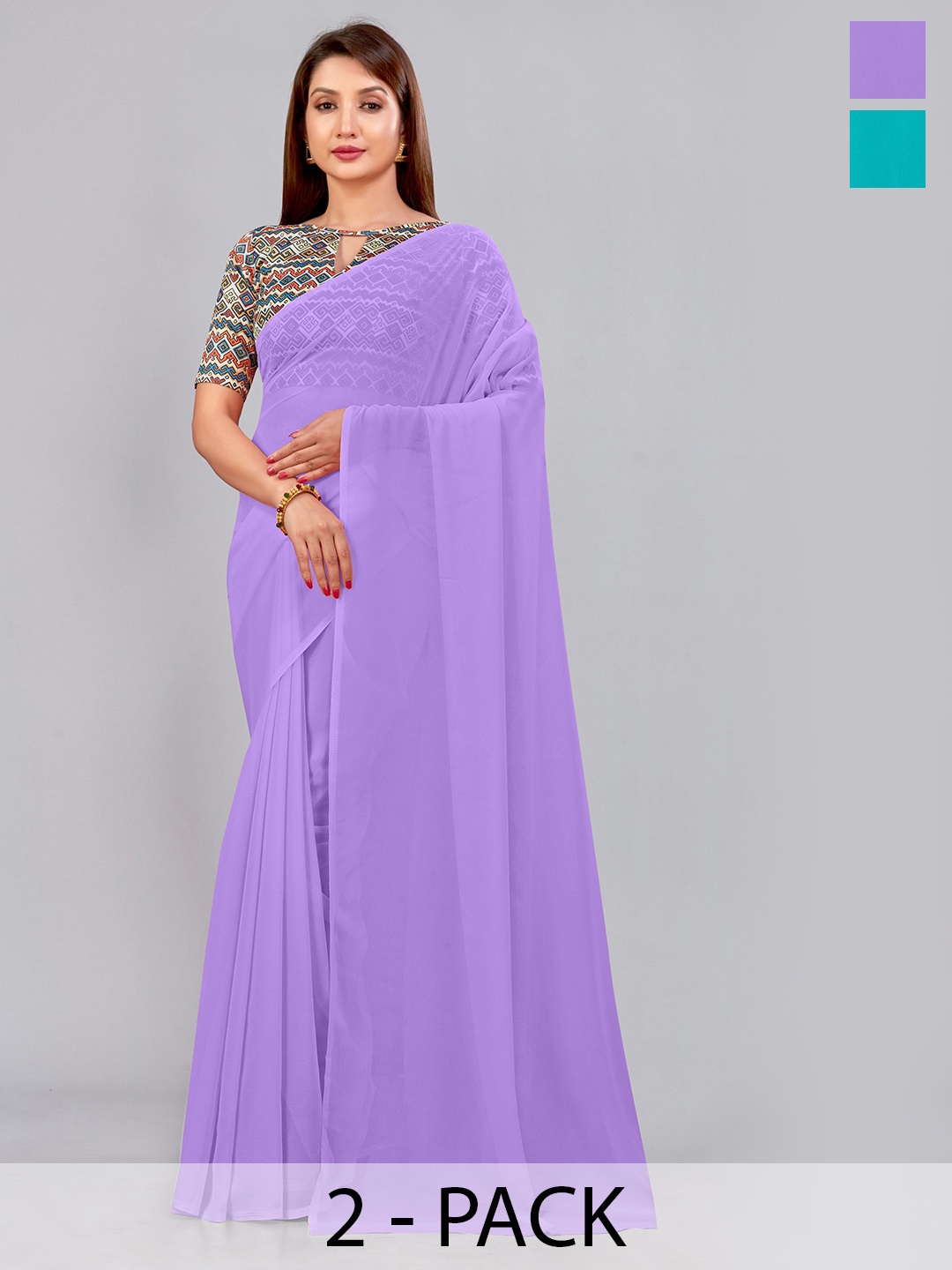 

CastilloFab Selection Of 2 Pure Georgette Saree, Lavender