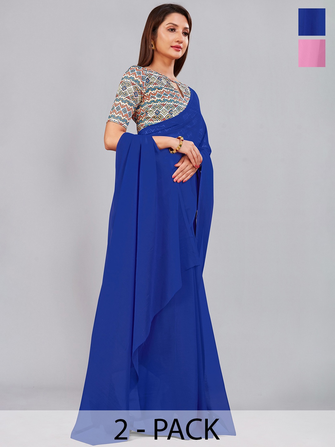 

CastilloFab Selection Of 2 Pure Georgette Saree, Pink
