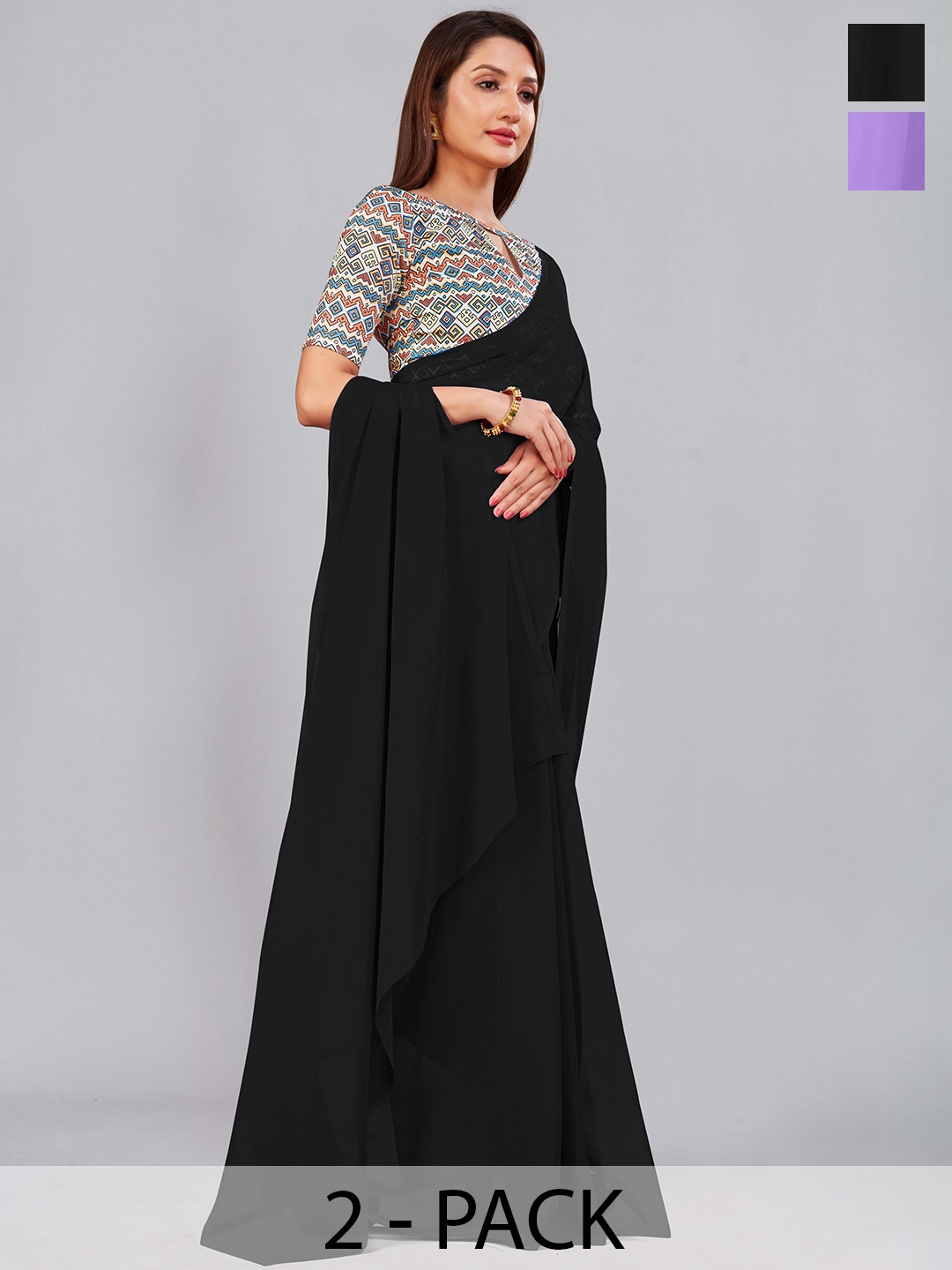 

CastilloFab Selection Of 2 Pure Georgette Saree, Lavender