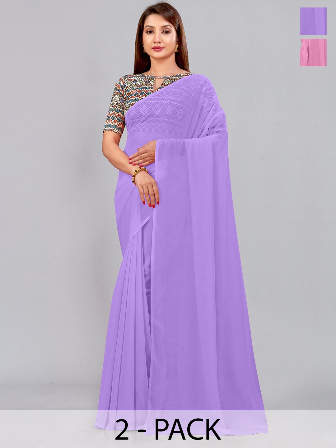 

CastilloFab Selection Of 2 Pure Georgette Saree, Pink