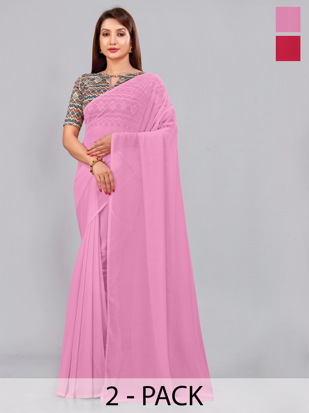 

CastilloFab Selection Of 2 Pure Georgette Saree, Pink