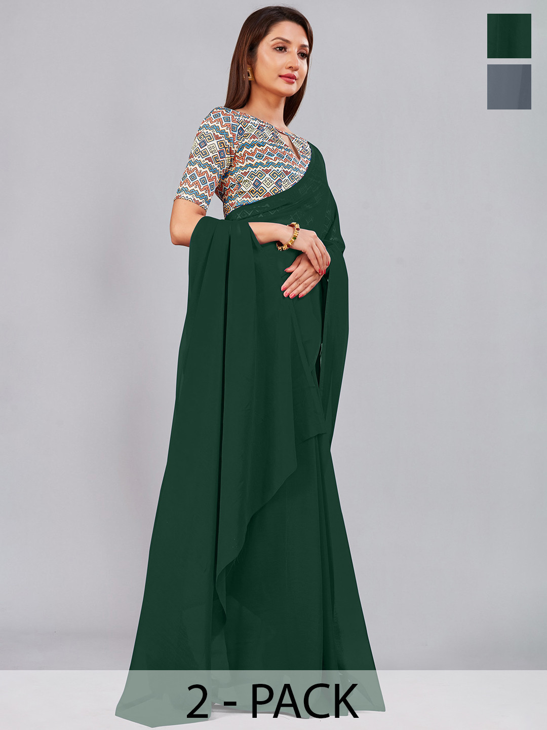 

CastilloFab Selection Of 2 Pure Georgette Saree, Grey