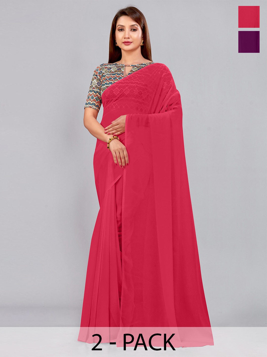 

CastilloFab Selection of 2 Pure Georgette Saree, Burgundy