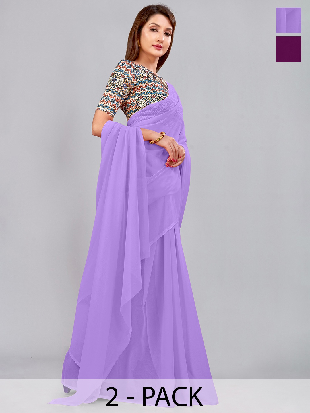 

CastilloFab Selection Of 2 Pure Georgette Saree, Burgundy