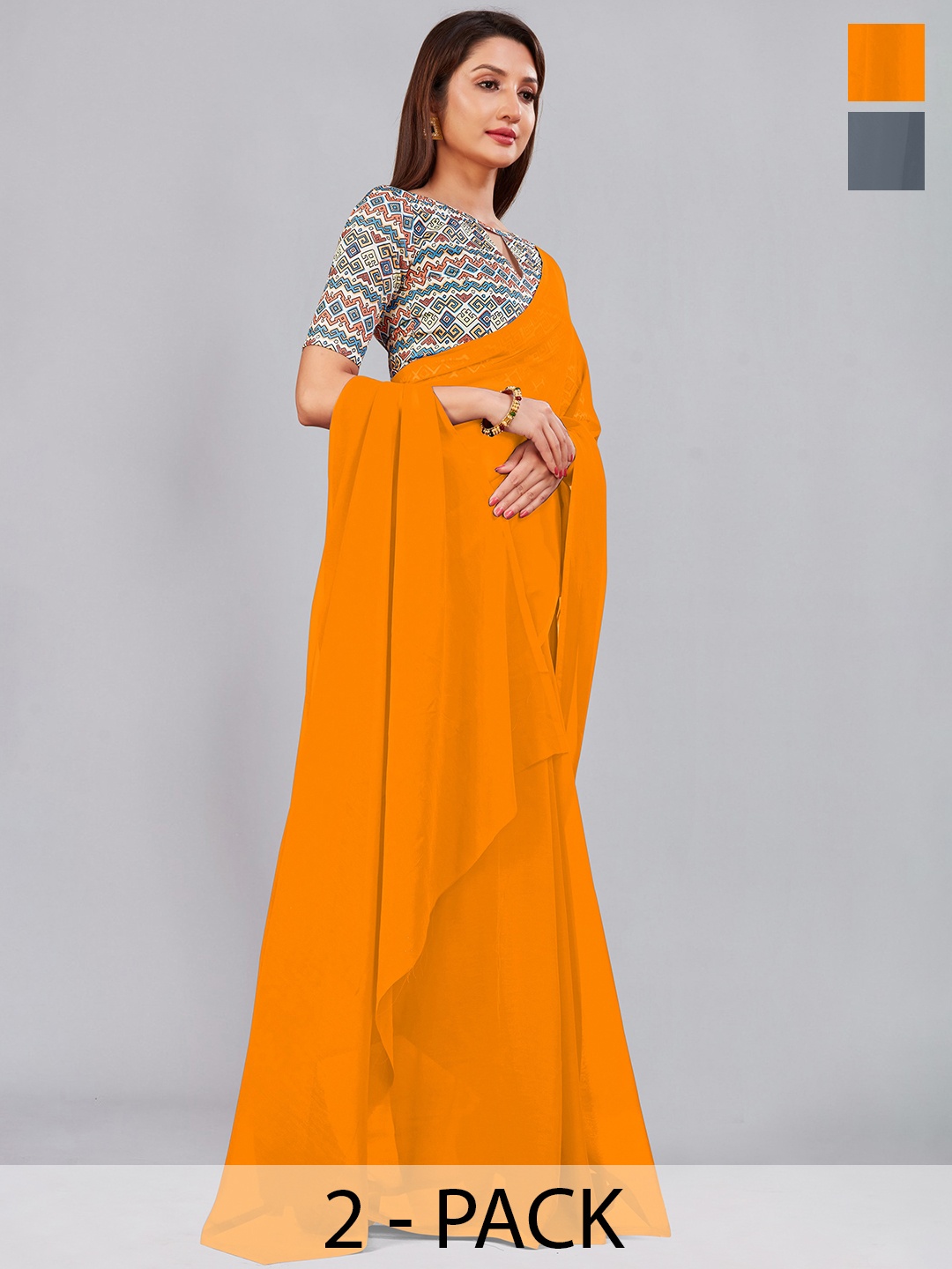 

CastilloFab Selection Of 2 Pure Georgette Saree, Grey