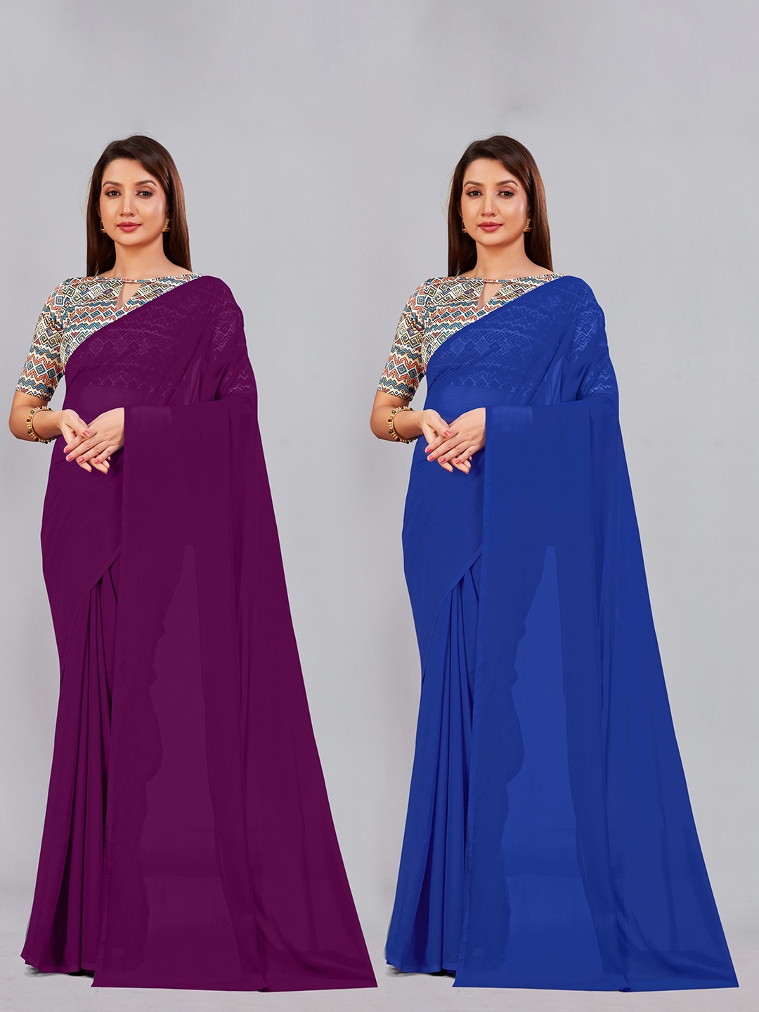 

CastilloFab Selection of 2 Pure Georgette Saree, Burgundy
