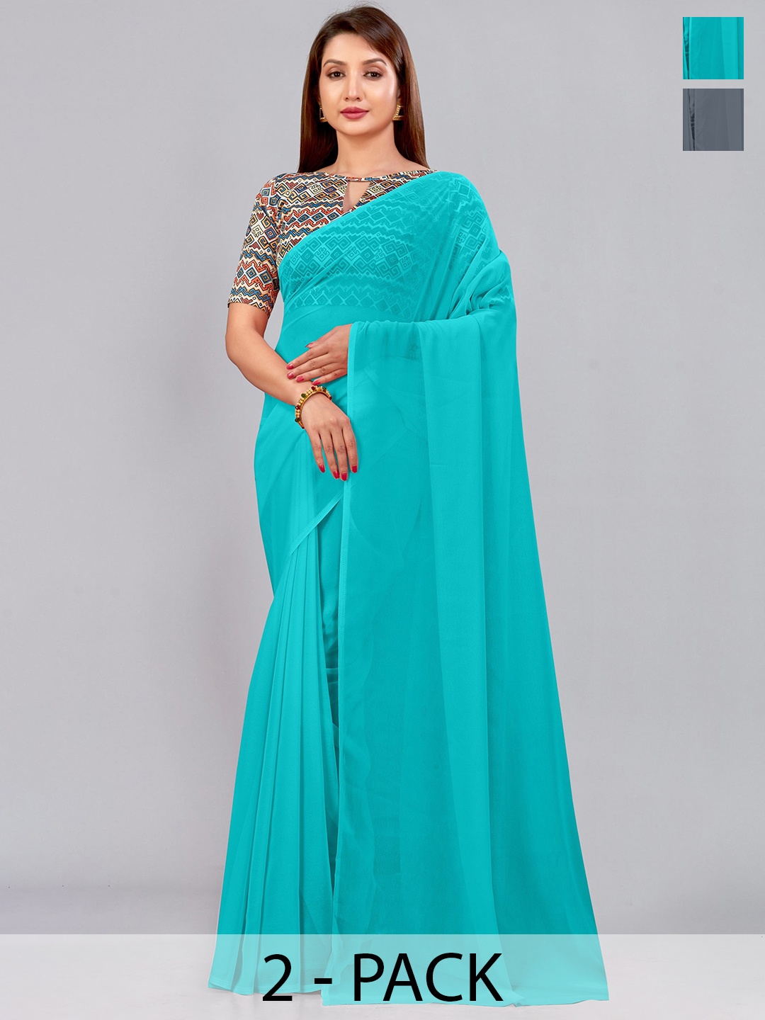 

CastilloFab Selection of 2 Pure Georgette Saree, Grey