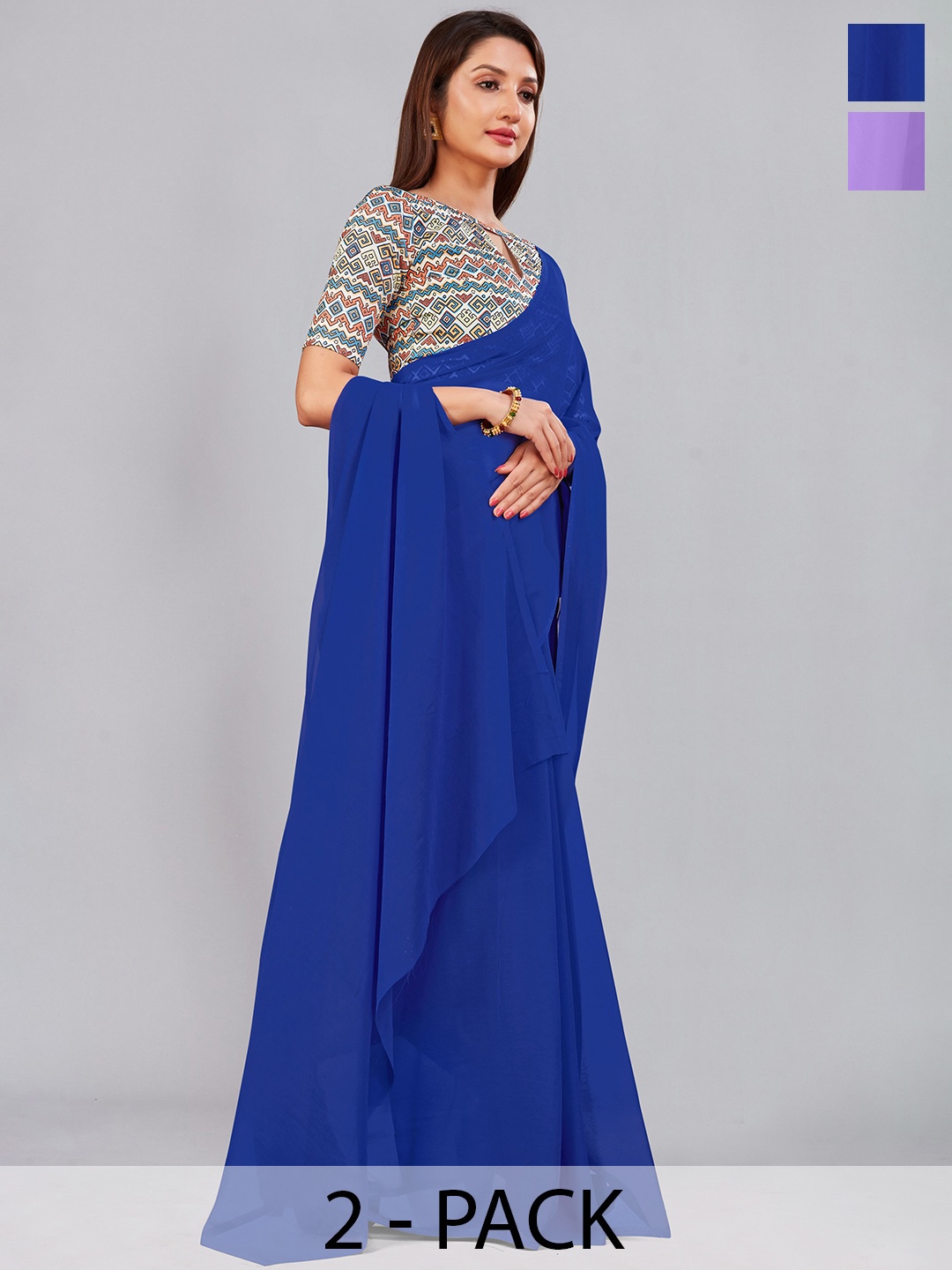 

CastilloFab Selection Of 2 Pure Georgette Saree, Lavender