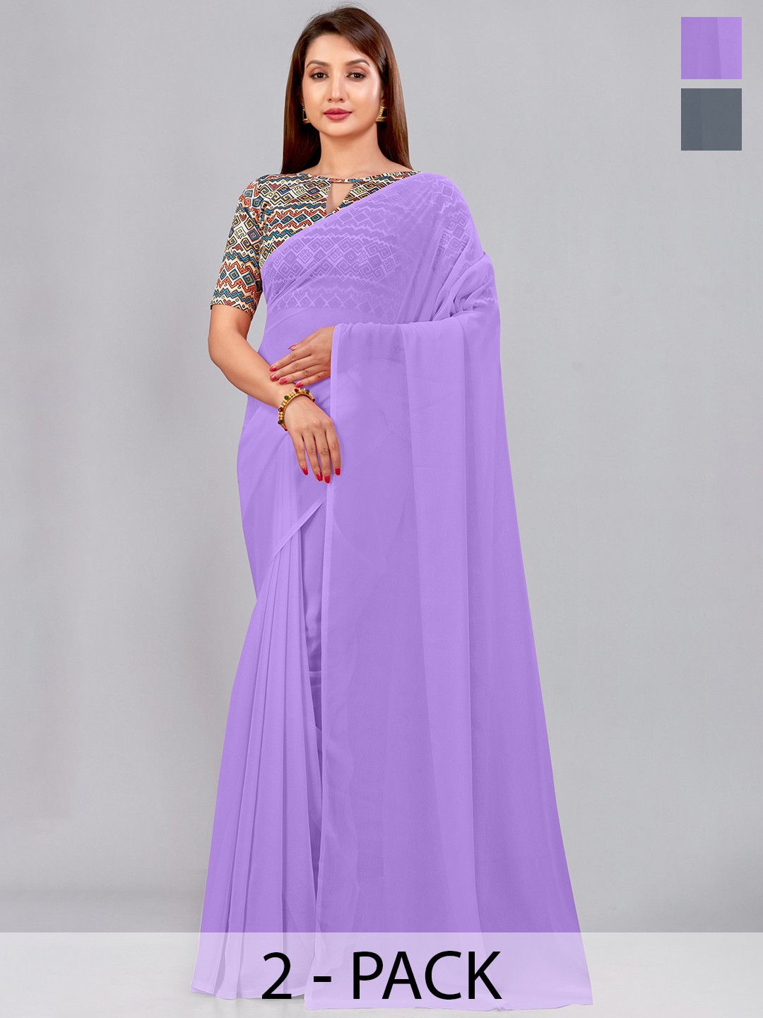 

CastilloFab Selection of 2 Pure Georgette Saree, Lavender