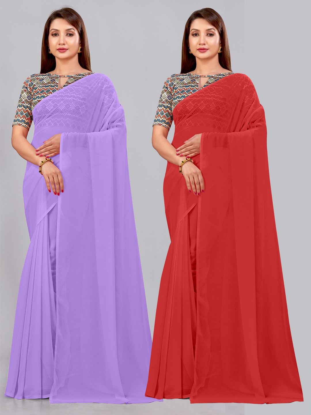 

CastilloFab Selection of 2 Pure Georgette Saree, Lavender