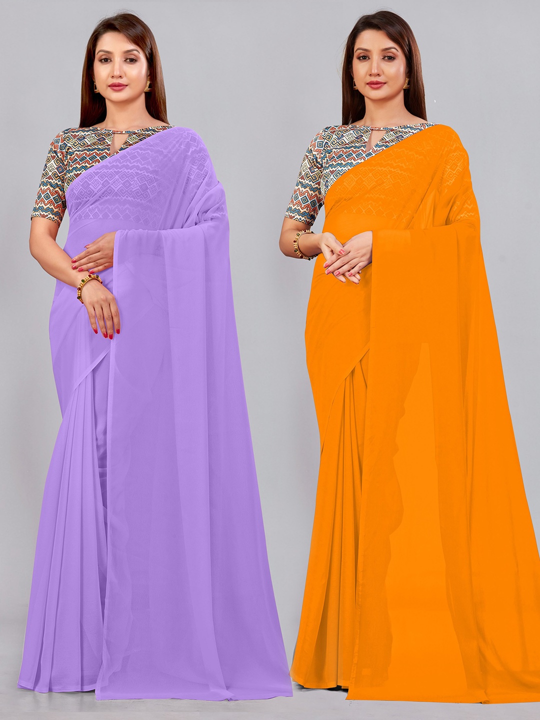 

CastilloFab Selection of 2 Pure Georgette Saree, Lavender