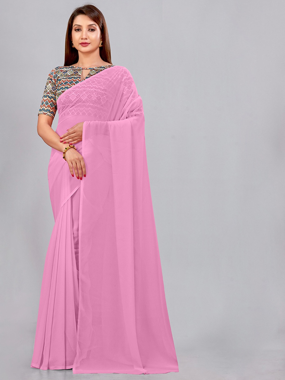 

CastilloFab Selection of 2 Pure Georgette Saree, Pink
