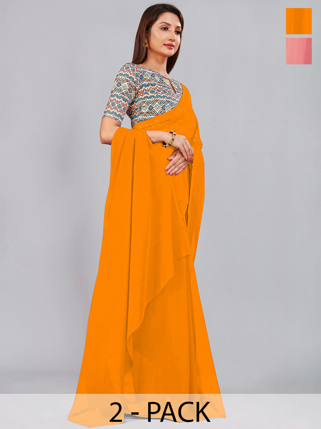 

CastilloFab Selection of 2 Pure Georgette Sarees, Peach