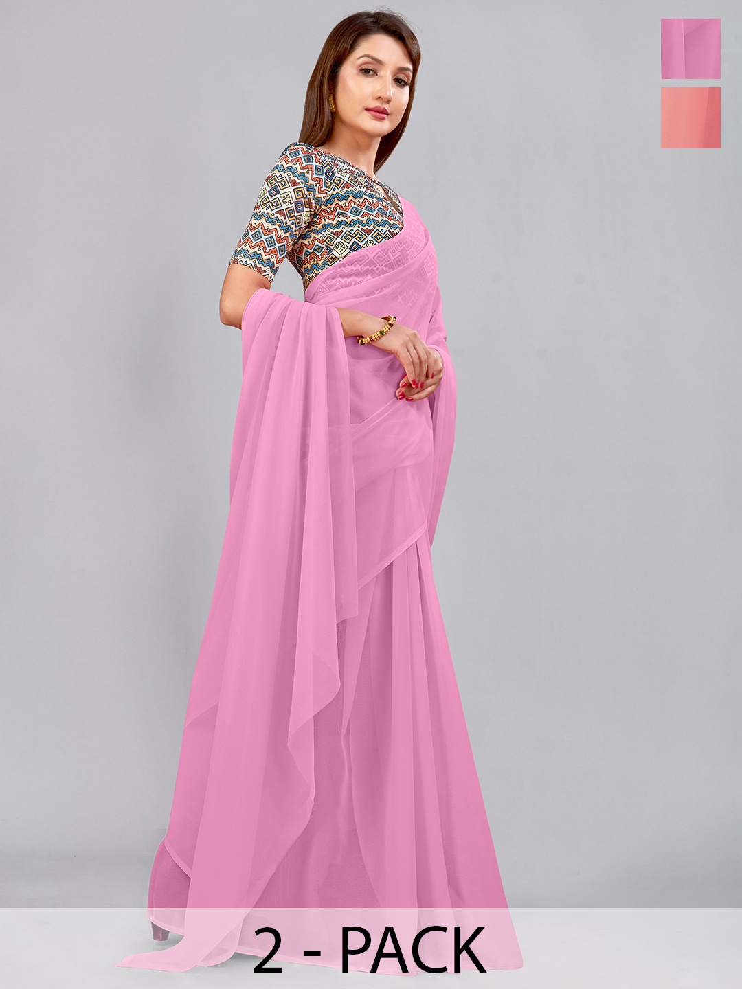 

CastilloFab Selection of 2 Pure Georgette Sarees, Peach