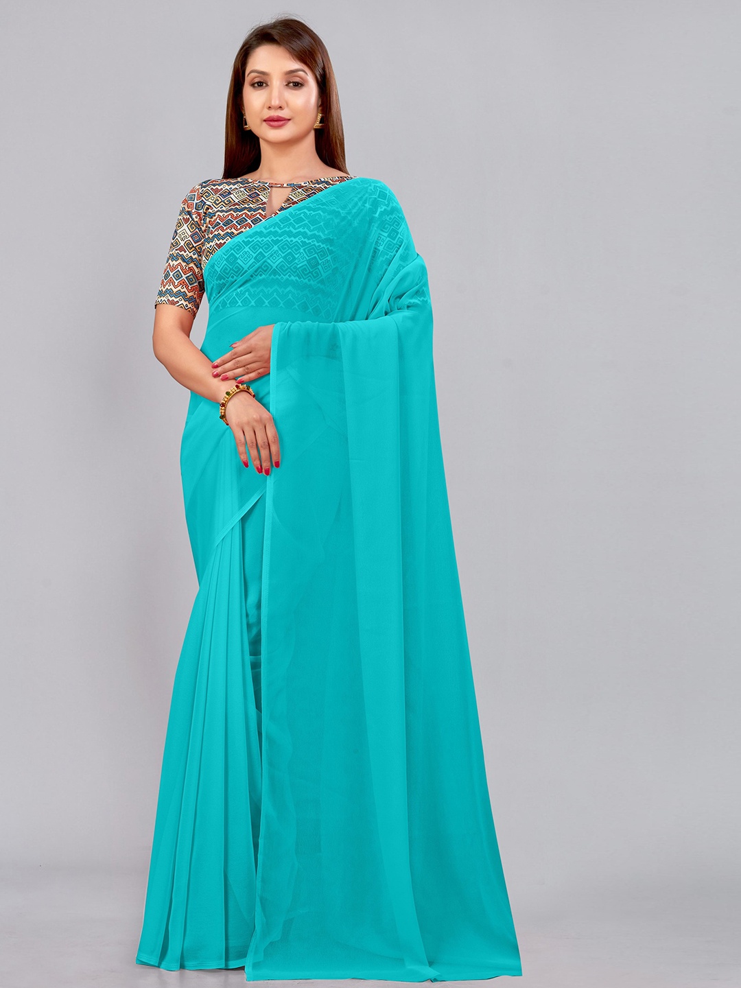 

CastilloFab Selection of 2 Pure Georgette Sarees, Turquoise blue