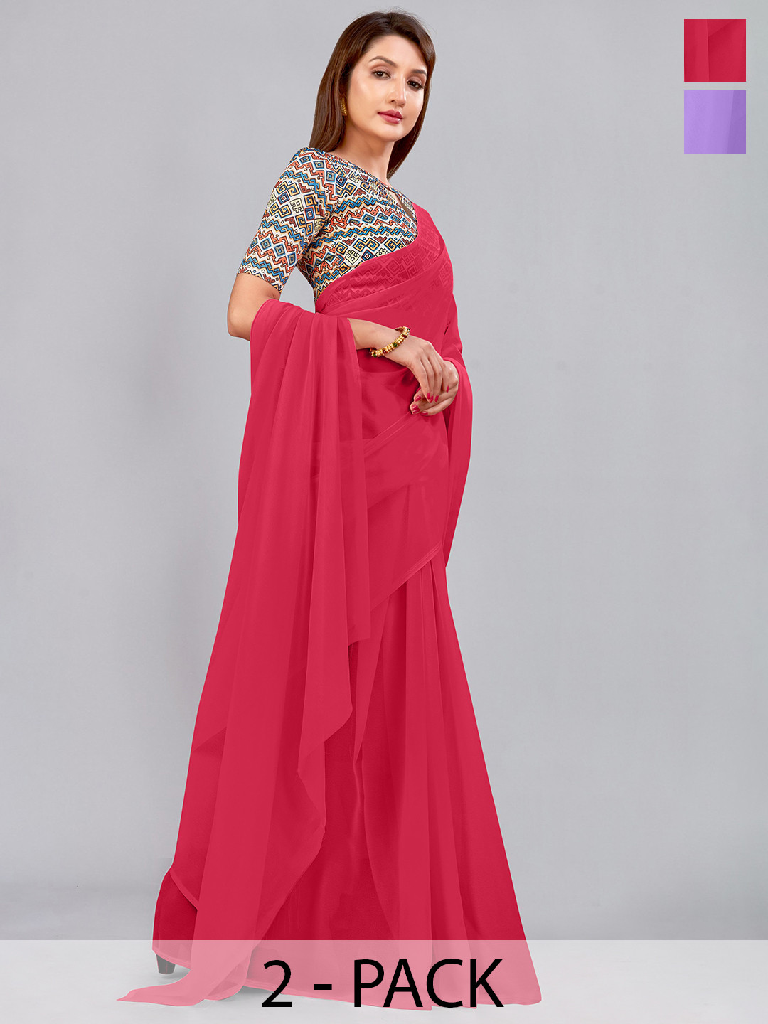 

CastilloFab Selection of 2 Pure Georgette Sarees, Lavender