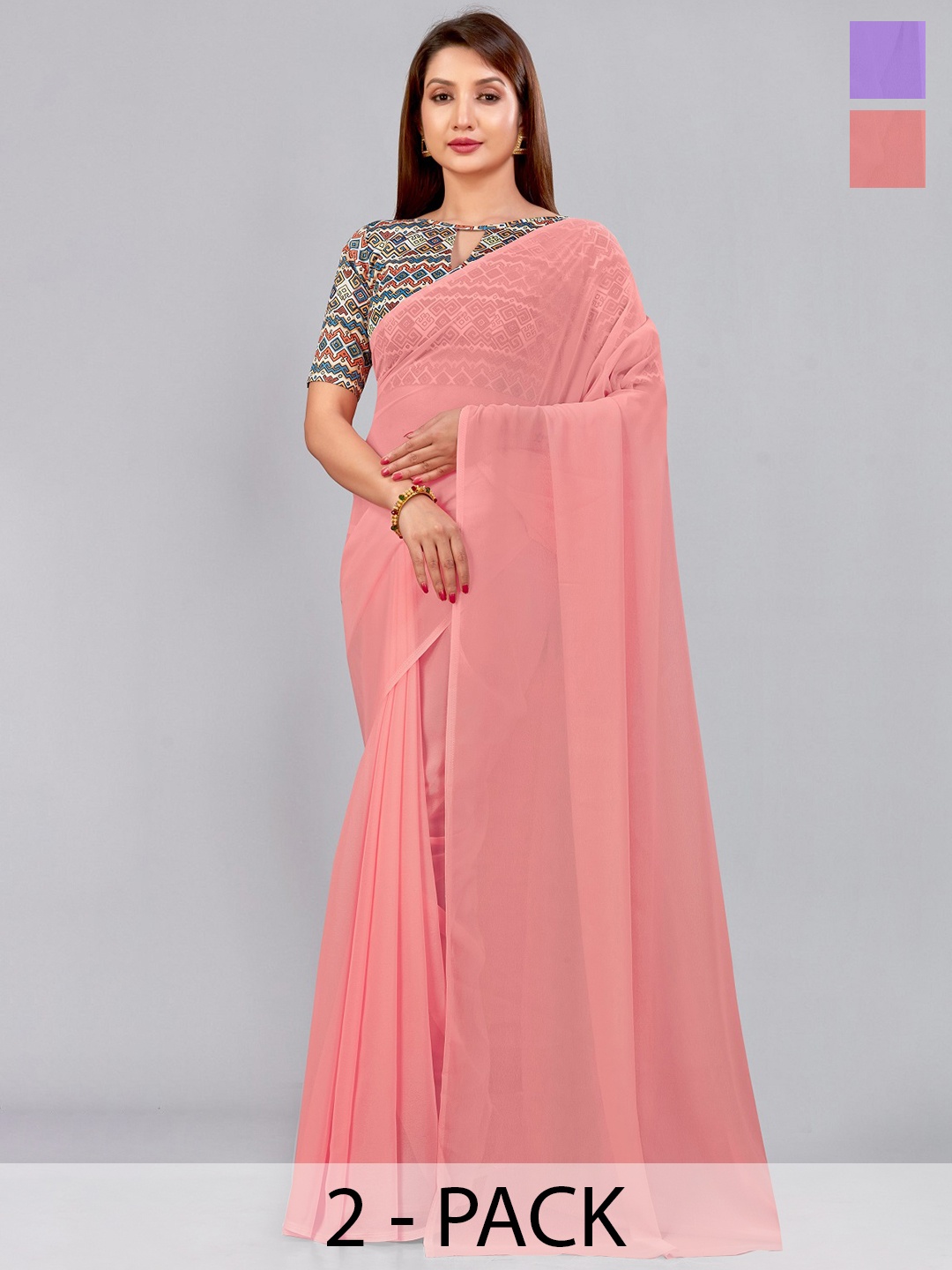 

CastilloFab Selection of 2 Pure Georgette Saree, Peach