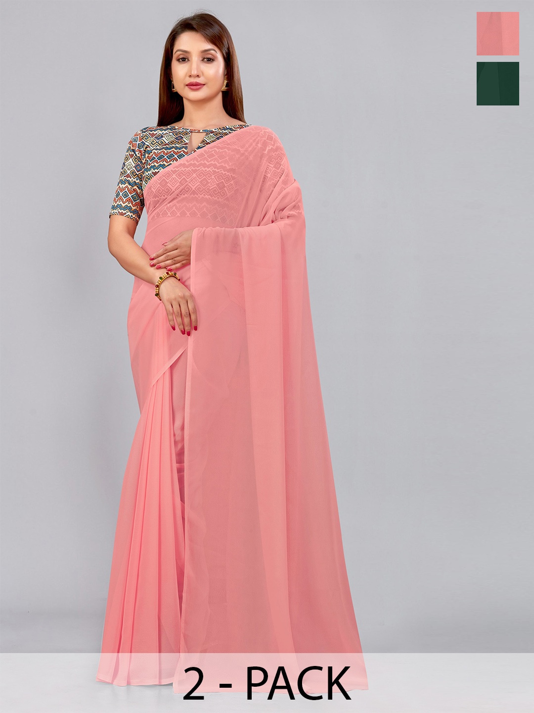 

CastilloFab Selection of 2 Pure Georgette Saree, Peach