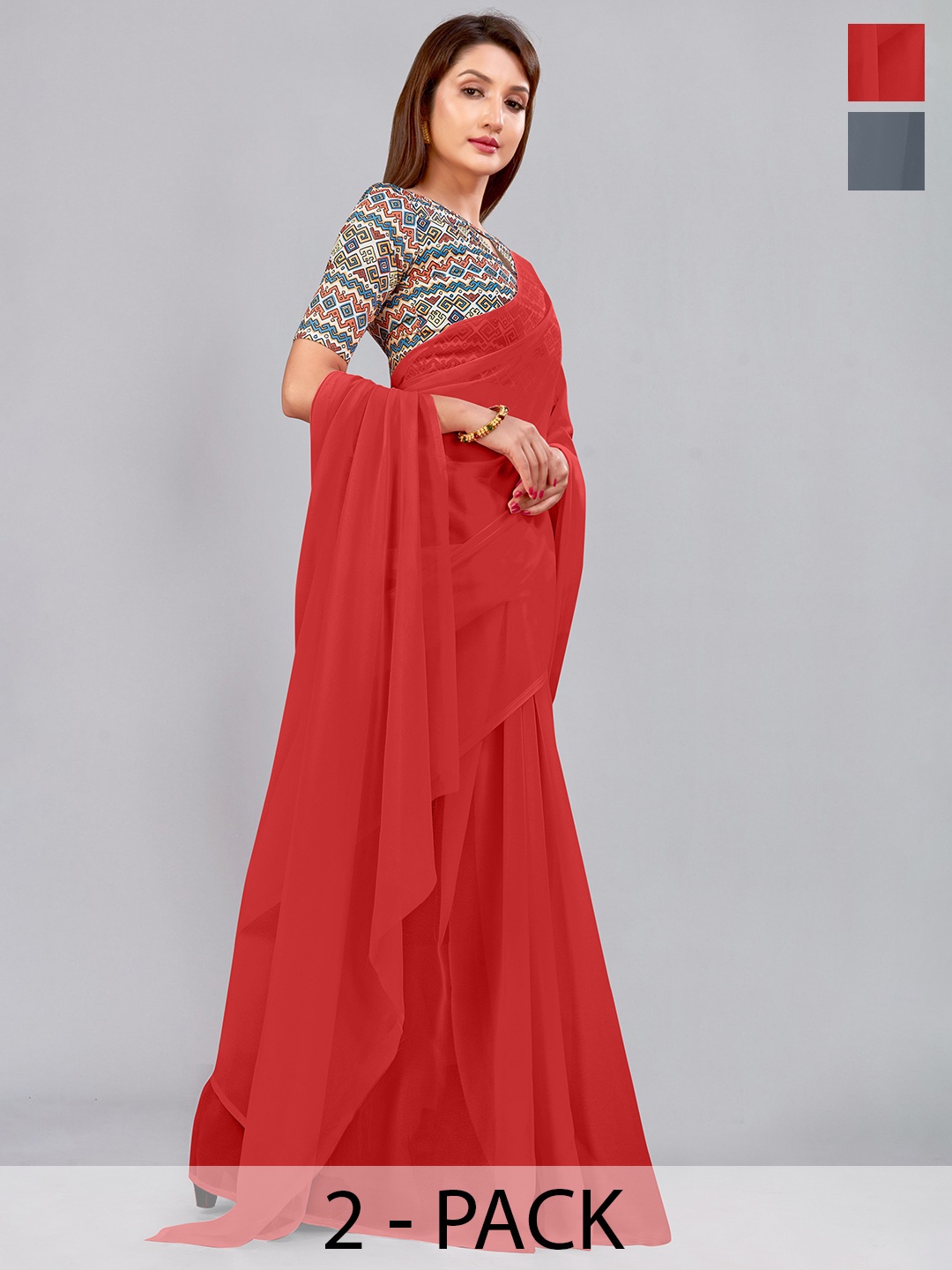 

CastilloFab Selection of 2 Pure Georgette Sarees, Grey