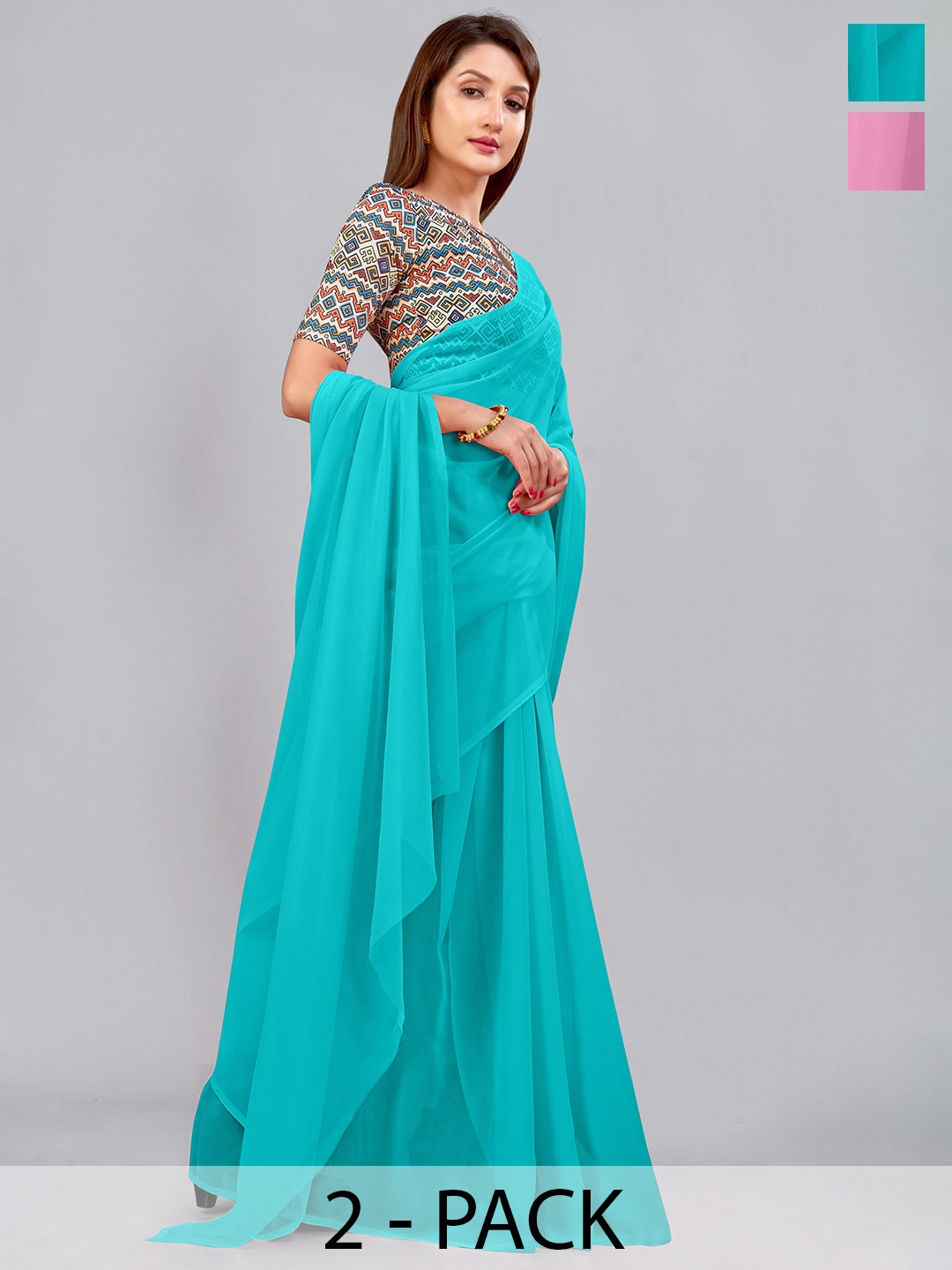

CastilloFab Selection of 2 Pure Georgette Sarees, Pink