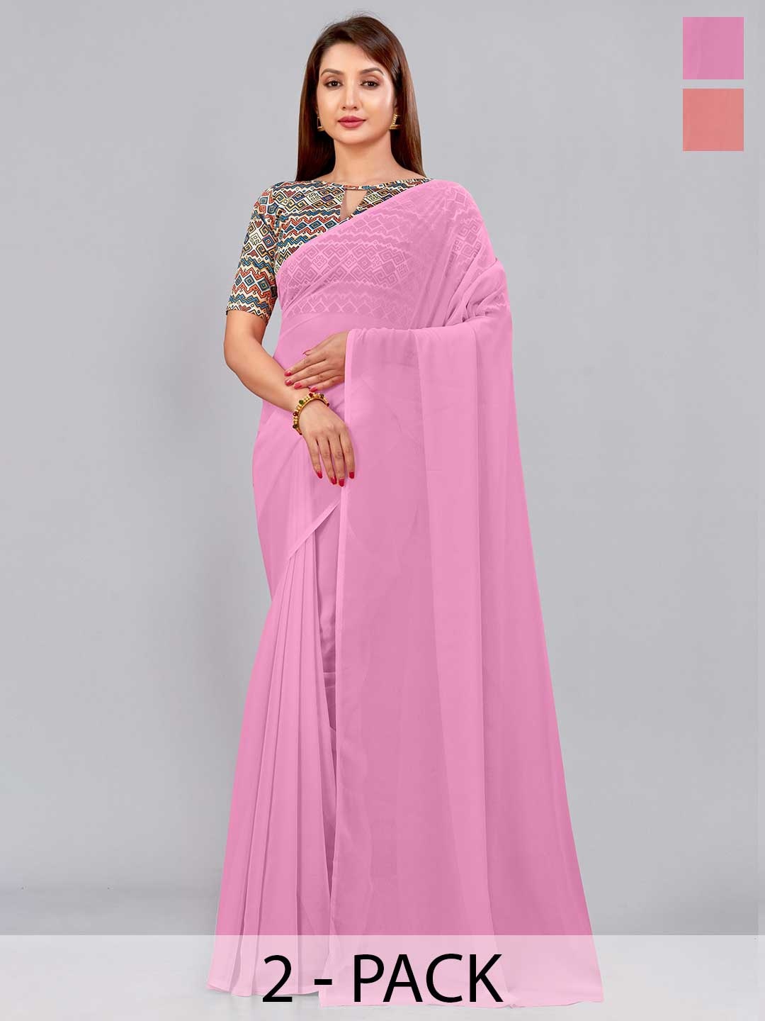 

CastilloFab Selection Of 2 Ethnic Pure Georgette Sarees, Pink