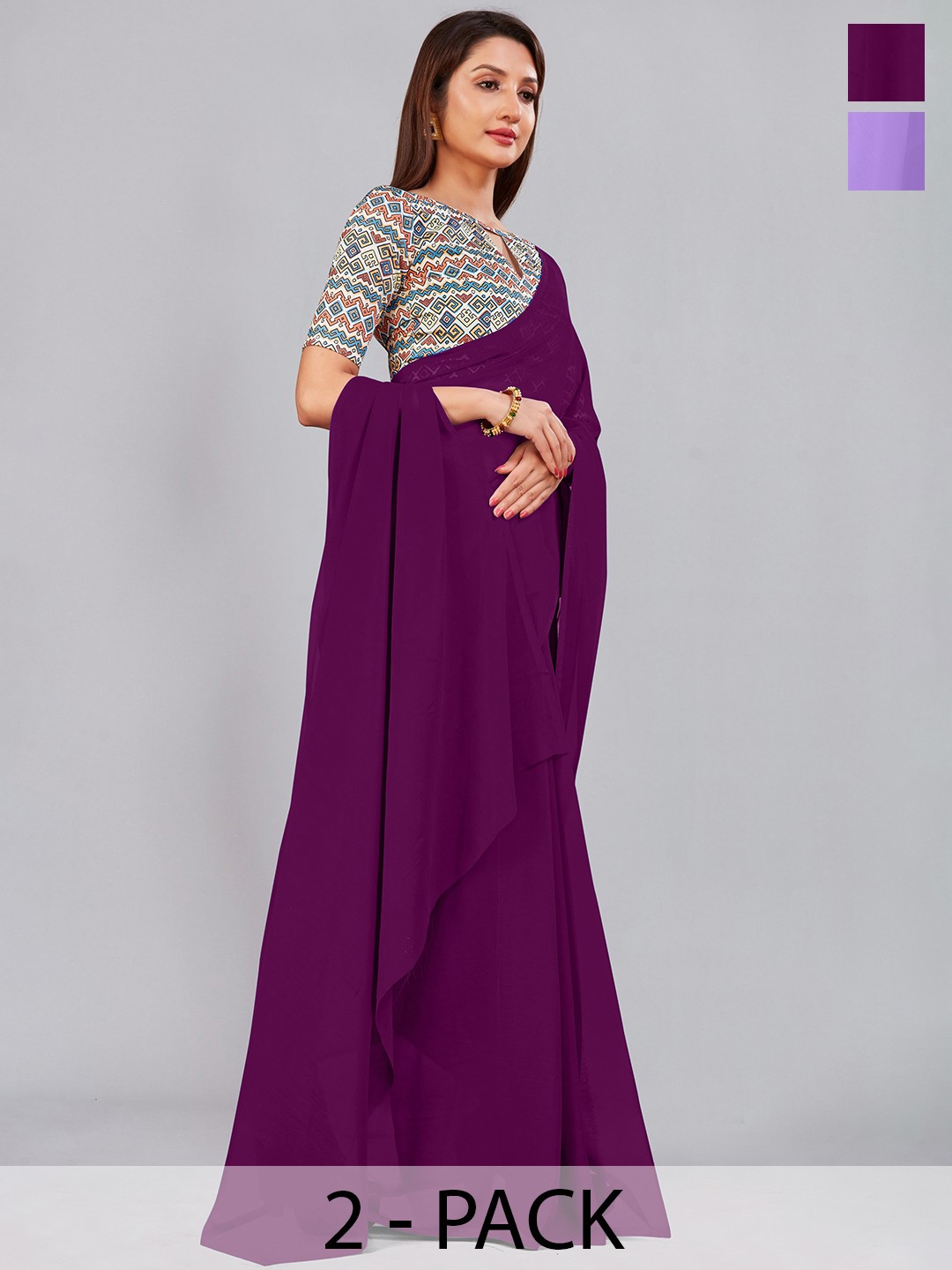 

CastilloFab Selection of 2 Pure Georgette Sarees, Lavender