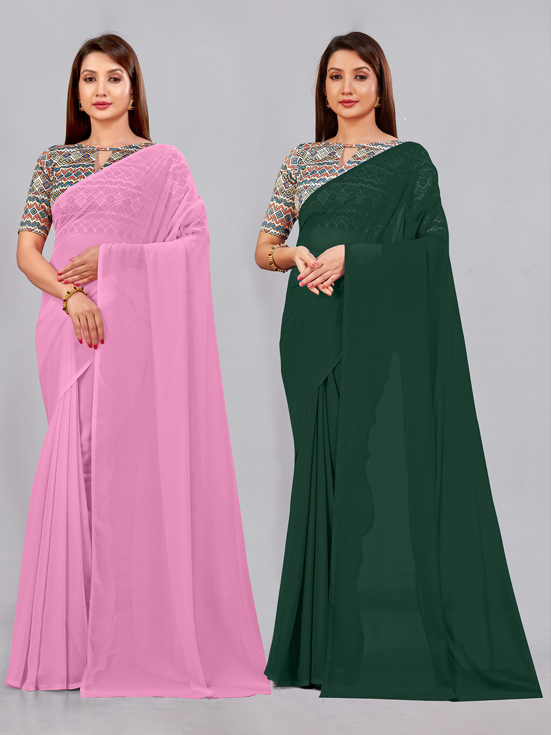 

CastilloFab Selection Of 2 Ethnic Pure Georgette Sarees, Pink