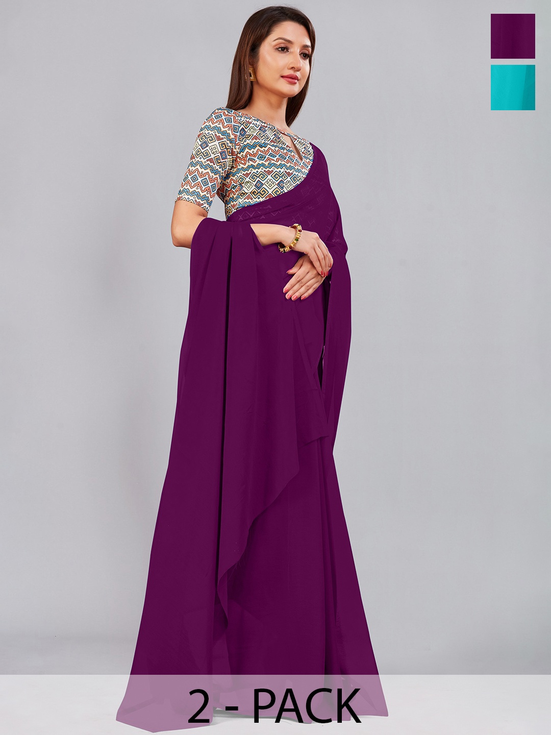 

CastilloFab Selection of 2 Pure Georgette Sarees, Burgundy