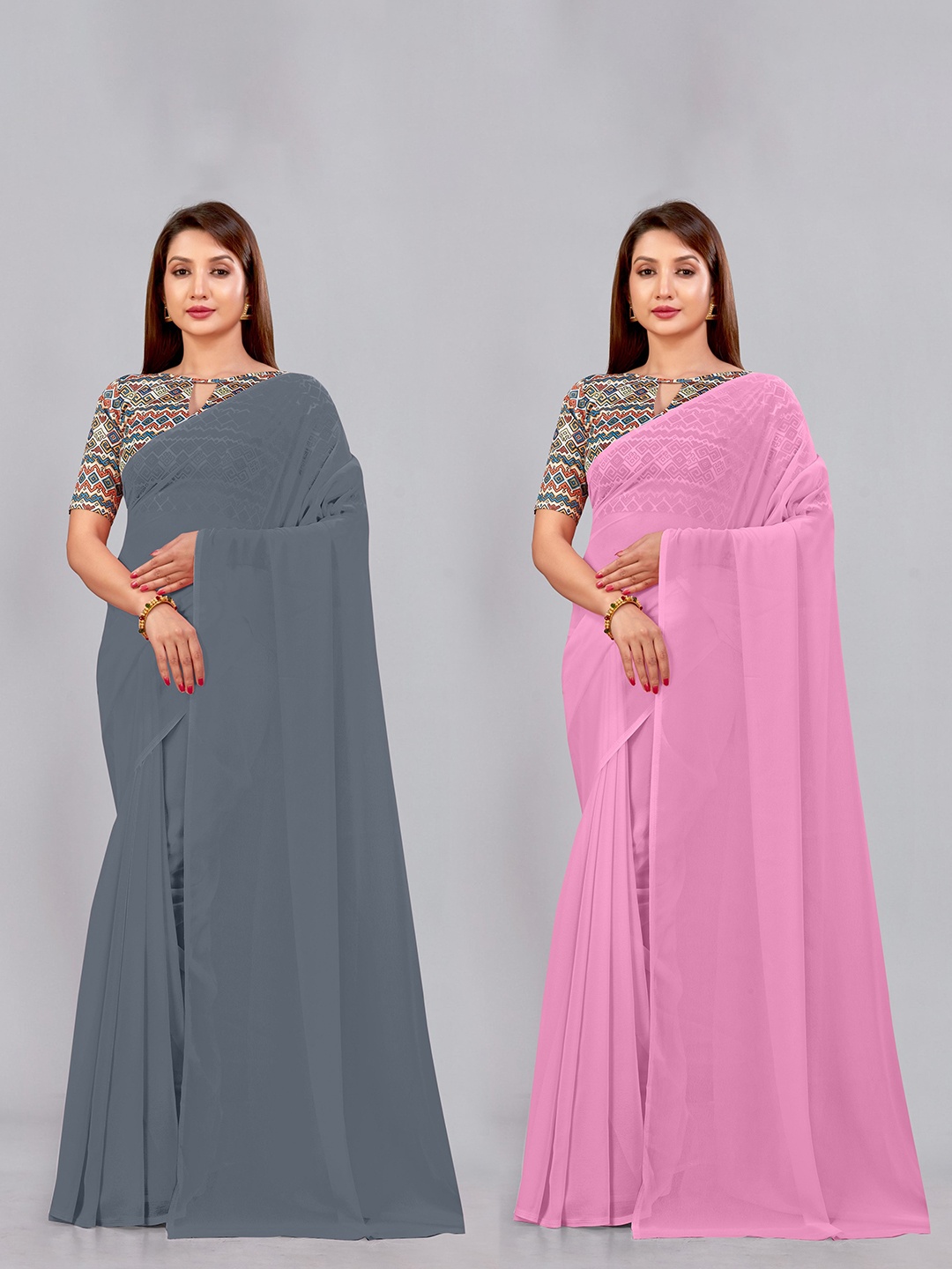 

CastilloFab Selection Of 2 Ethnic Pure Georgette Sarees, Grey