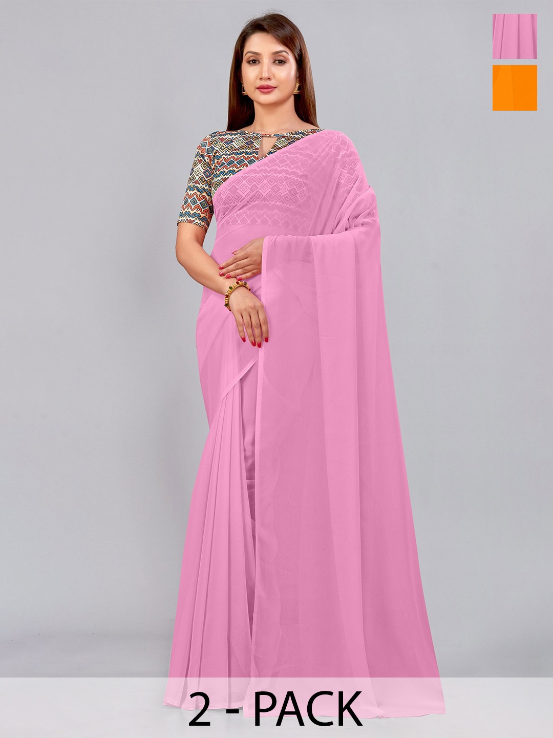 

CastilloFab Selection of 2 Pure Georgette Sarees, Pink