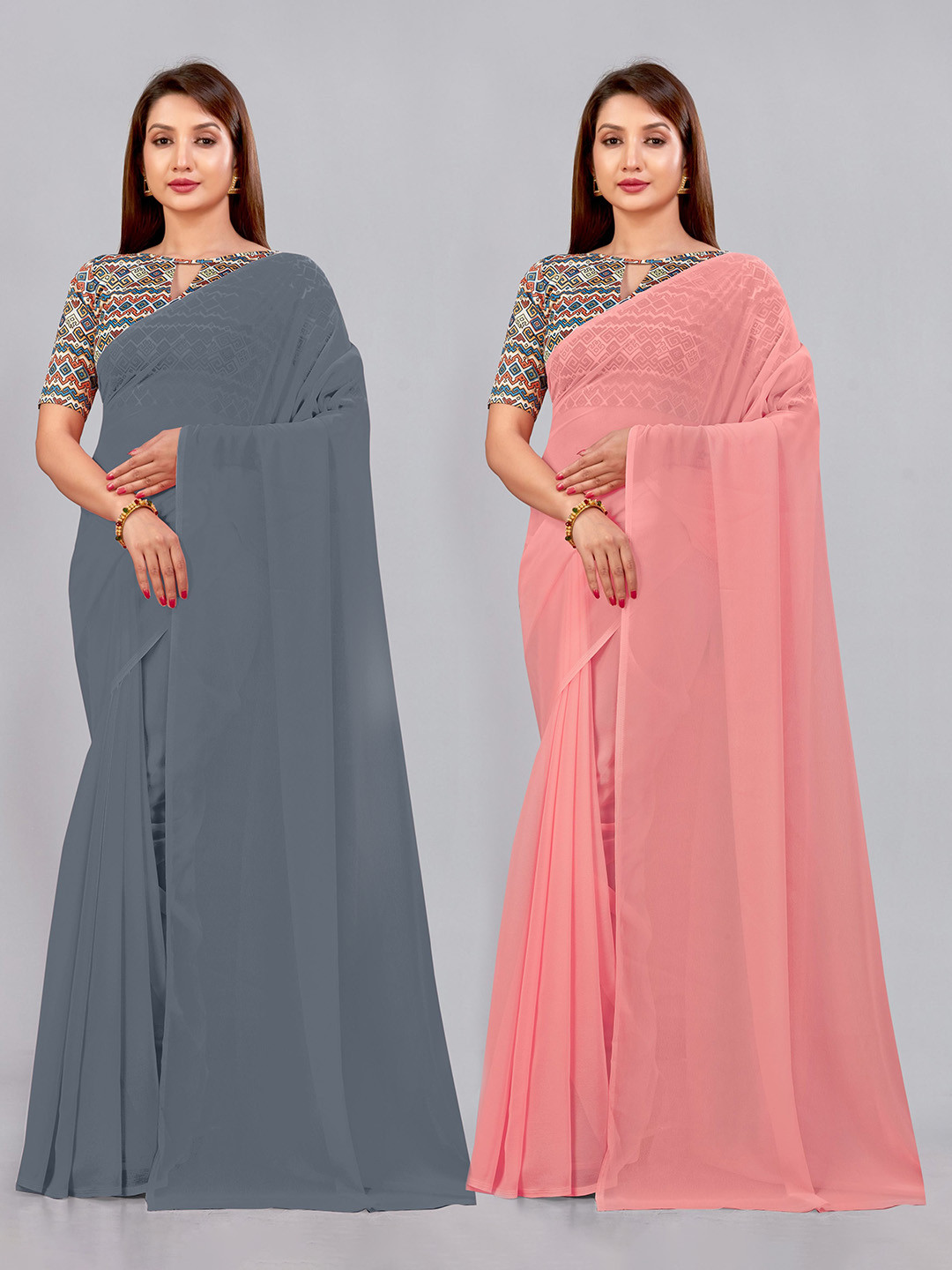 

CastilloFab Selection Of 2 Ethnic Pure Georgette Sarees, Grey