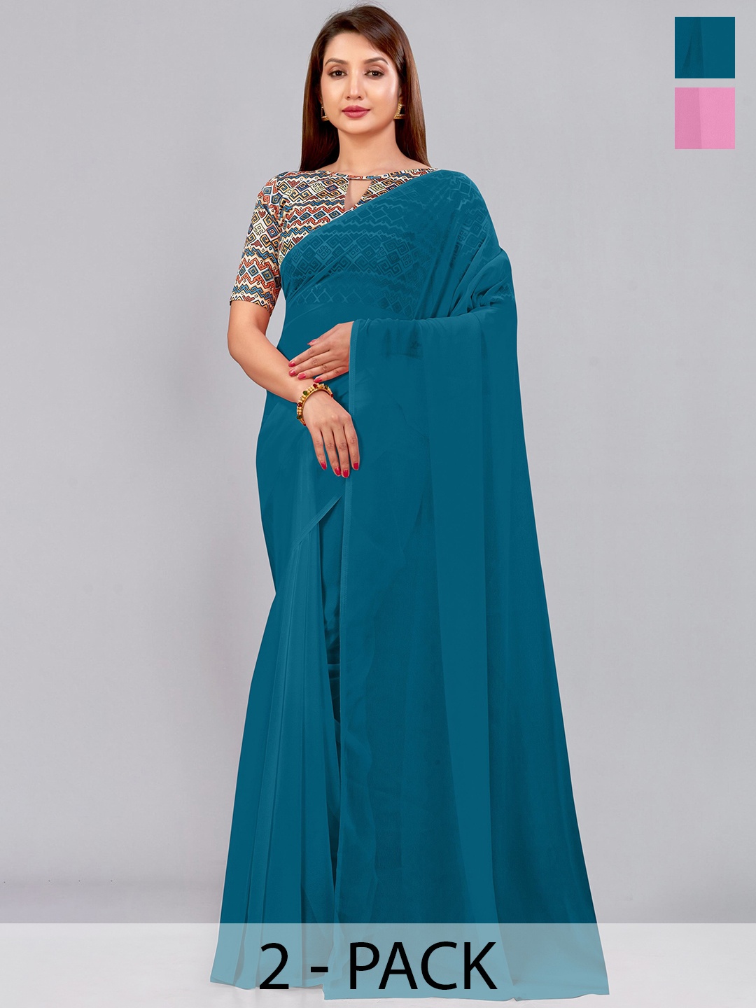 

CastilloFab Selection Of 2 Ethnic Pure Georgette Sarees, Pink