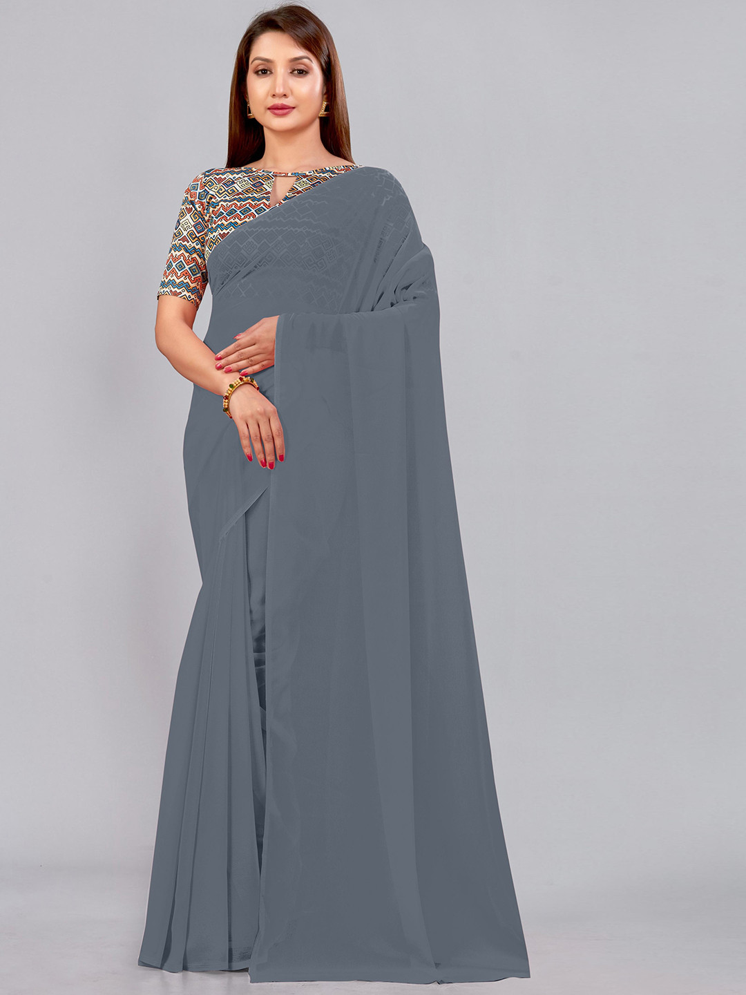 

CastilloFab Selection of 2 Pure Georgette Saree, Grey