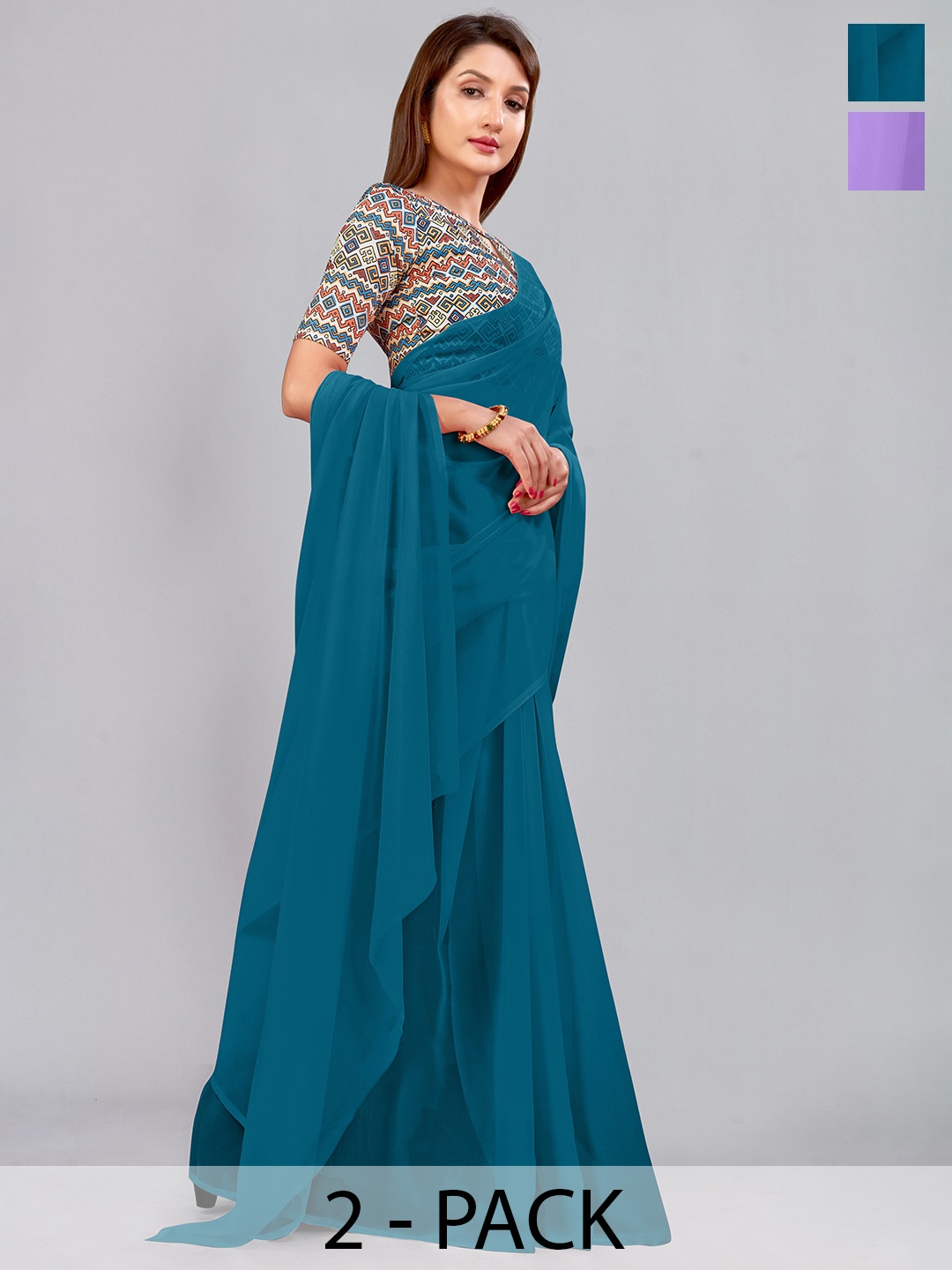 

CastilloFab Selection of 2 Pure Georgette Saree, Lavender