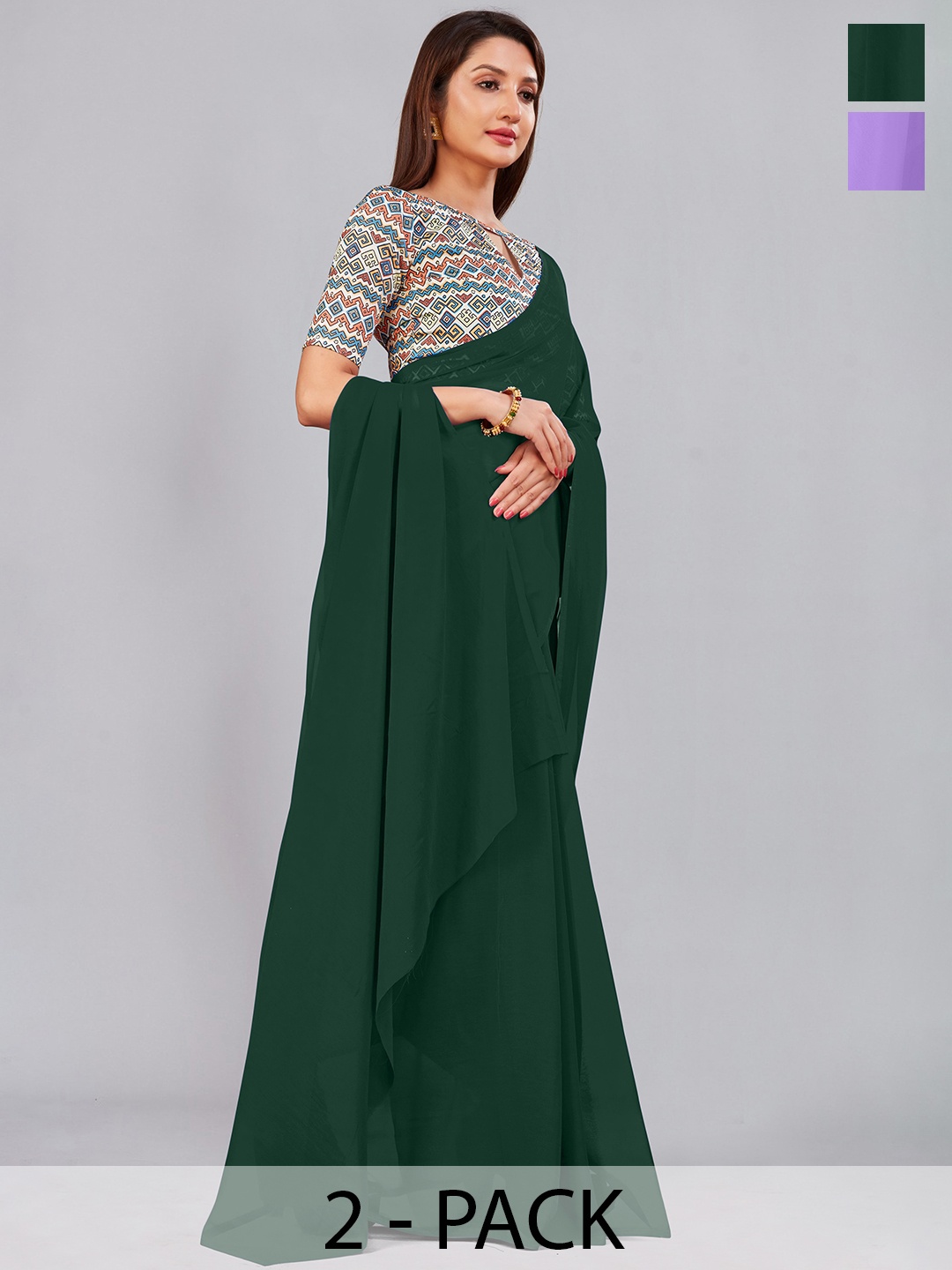 

CastilloFab Selection of 2 Pure Georgette Saree, Lavender