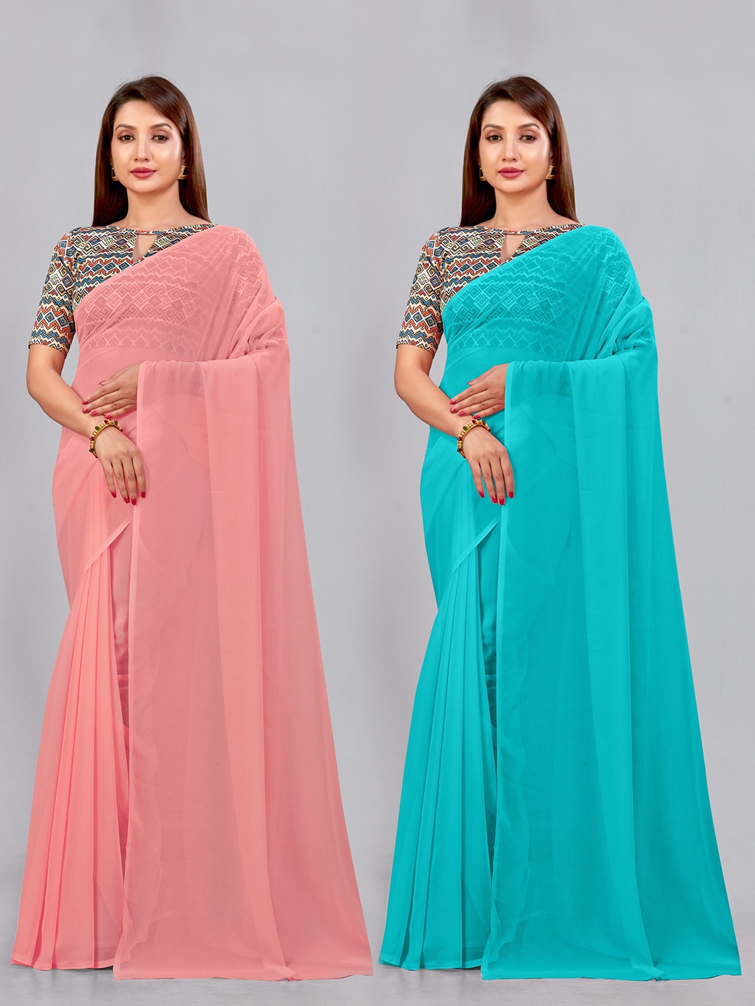 

CastilloFab Selection Of 2 Ethnic Pure Georgette Sarees, Peach