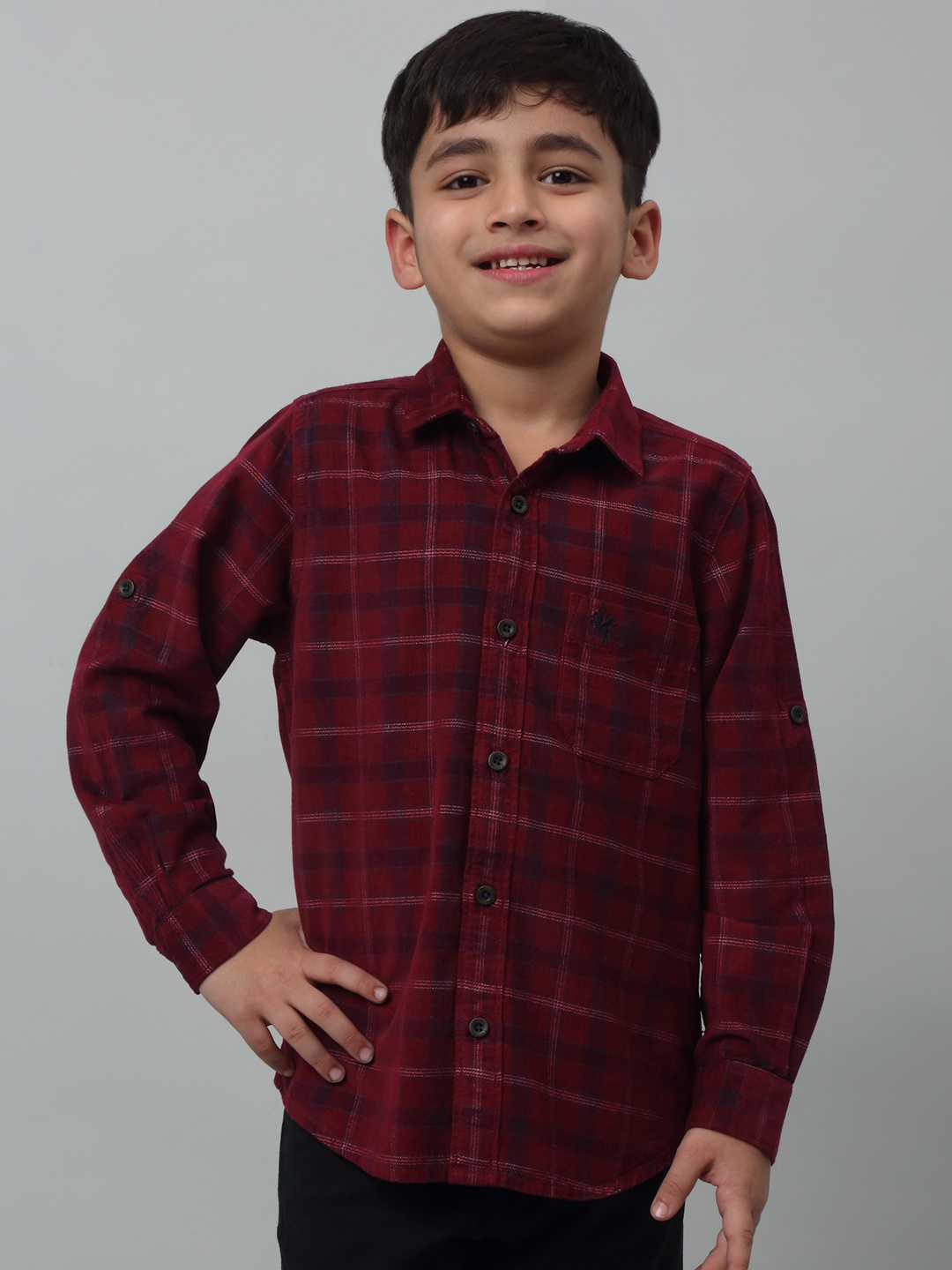 

Cantabil Boys Checked Comfort Spread Collar Curved Casual Shirt, Red