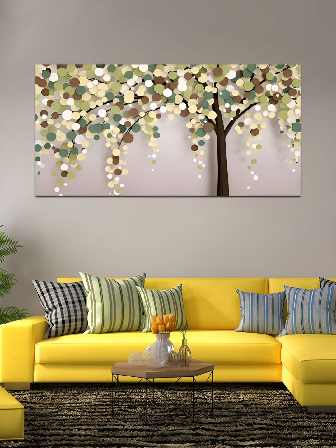 

MITHILA Handicrafts Brown & Green Floral and Botanical Canvas Painting Wall Art