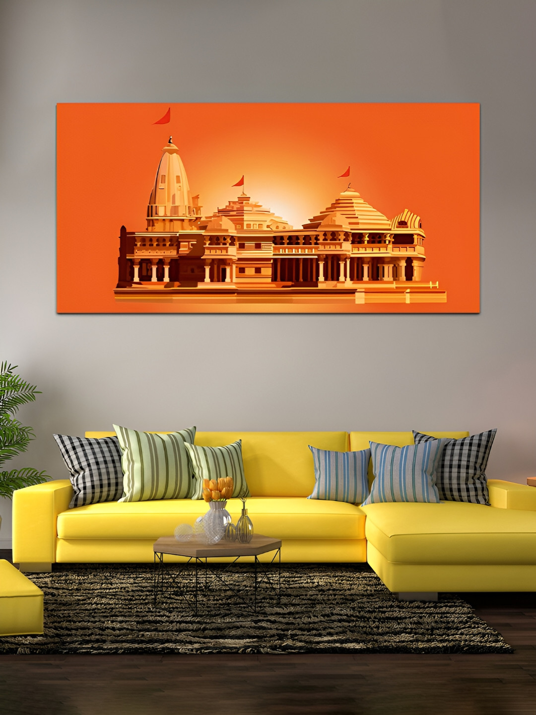 

MITHILA Handicrafts White and Yellow Canvas Abstract Wall Paintings