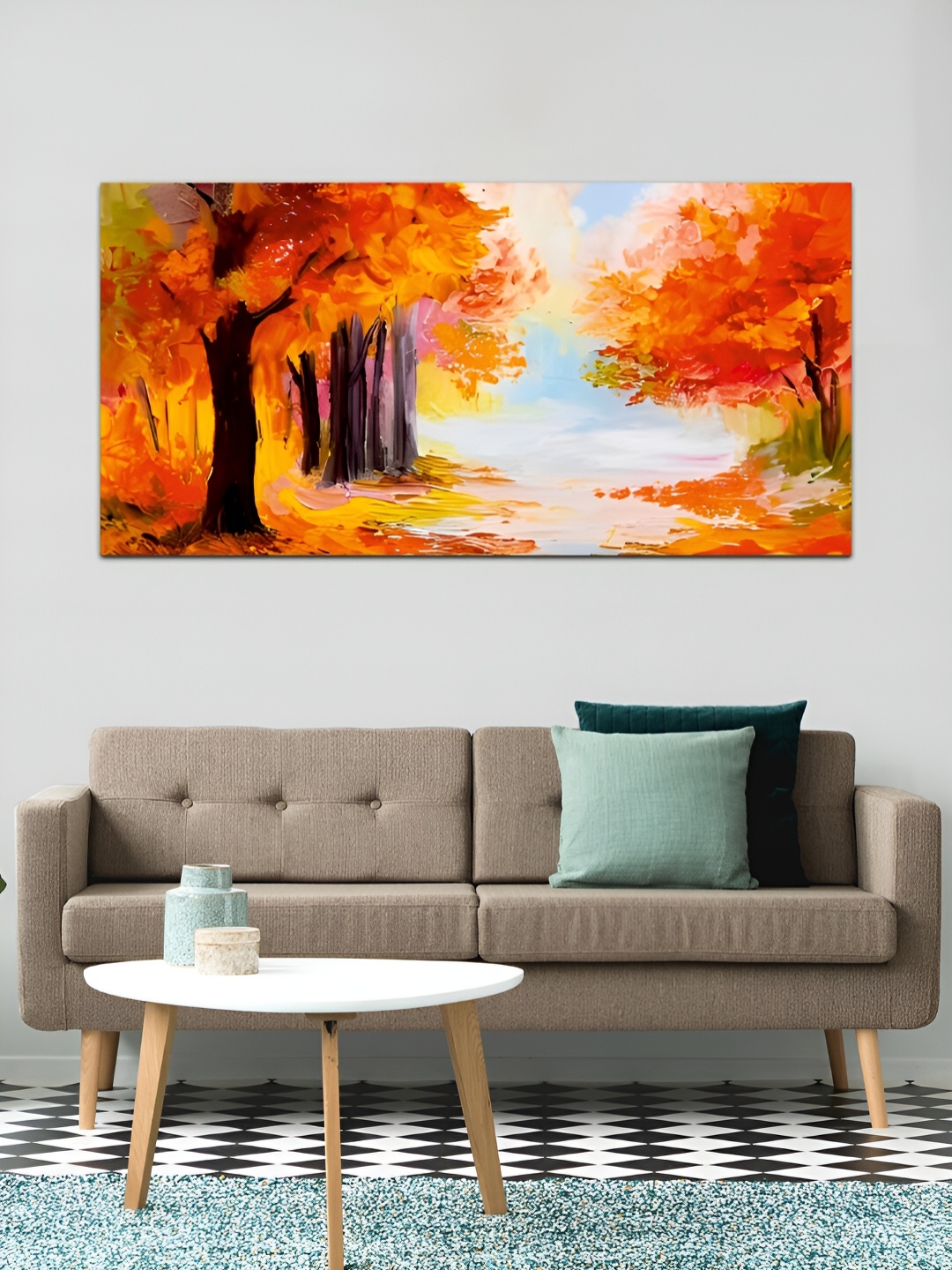 

MITHILA Handicrafts Orange & Yellow Beautifull Nature Tree Canvas Abstract Wall Paintings