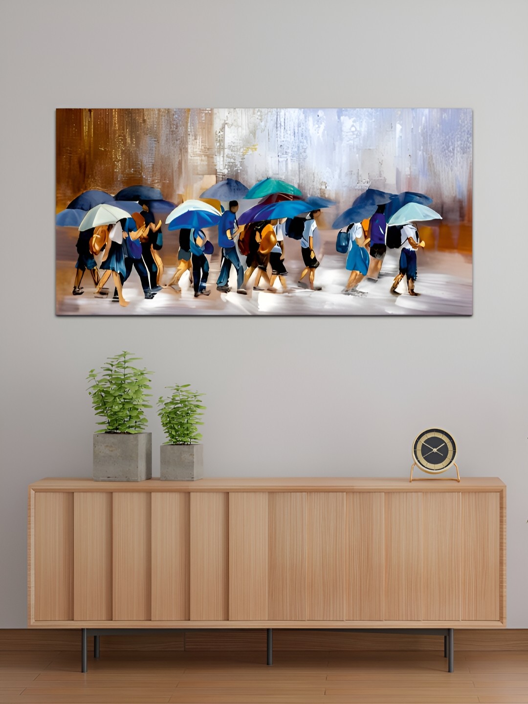 

MITHILA Handicrafts Brown and Blue Umbrella oil Canvas Abstract Wall Paintings