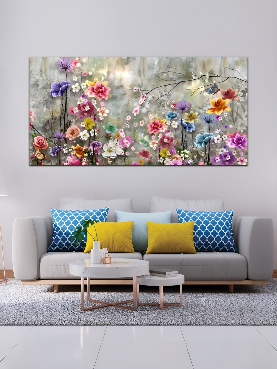 

MITHILA Handicrafts Purple and Blue Floral Canvas Abstract Wall Paintings