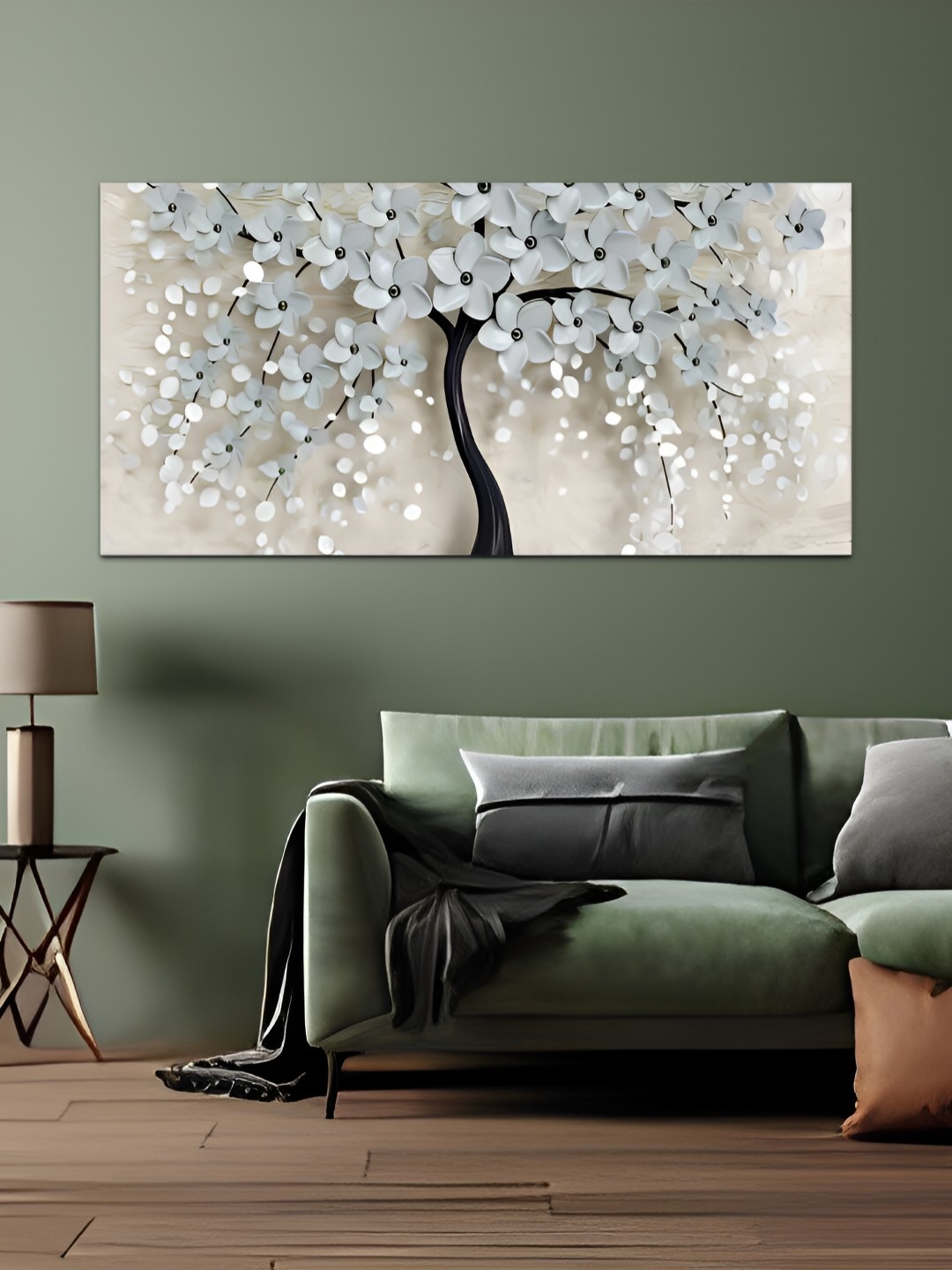 

MITHILA Handicrafts Off White & Black Floral and Botanical Canvas Painting Wall Art