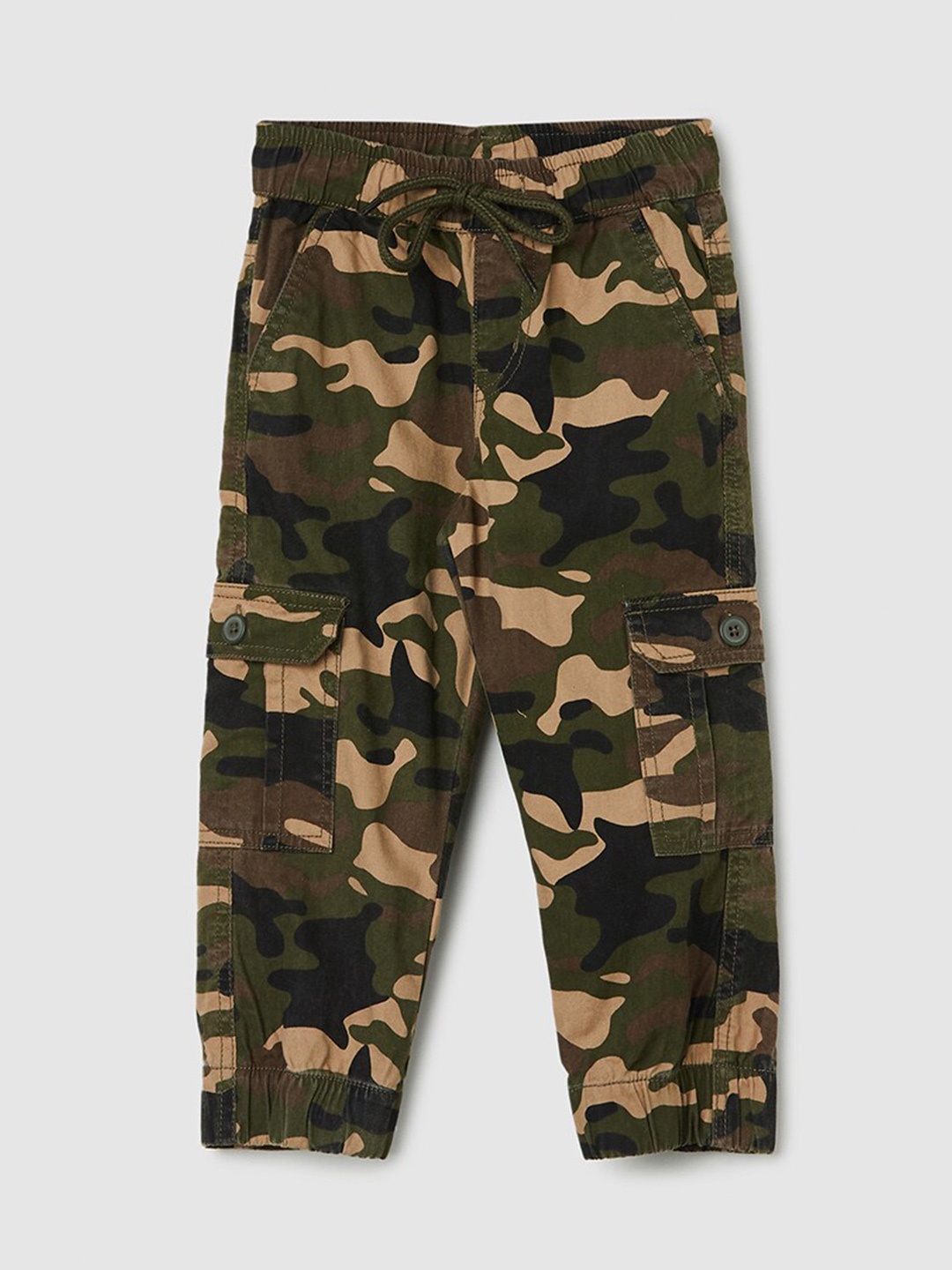 

max Boys Camouflage Printed Mid-Rise Pure Cotton Cargos, Green